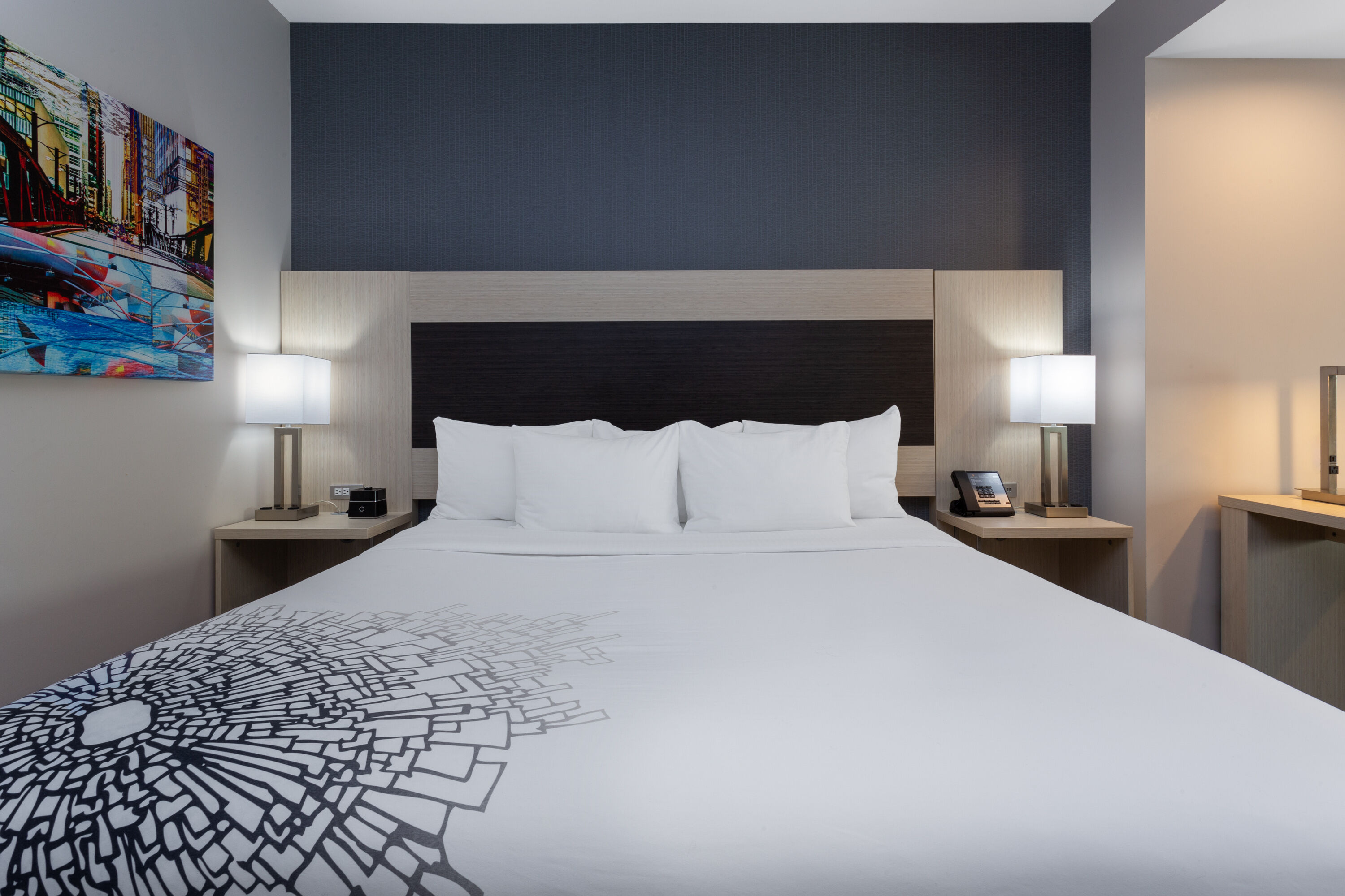 Guest room at the La Quinta Inn & Suites by Wyndham Shorewood in Shorewood, Illinois