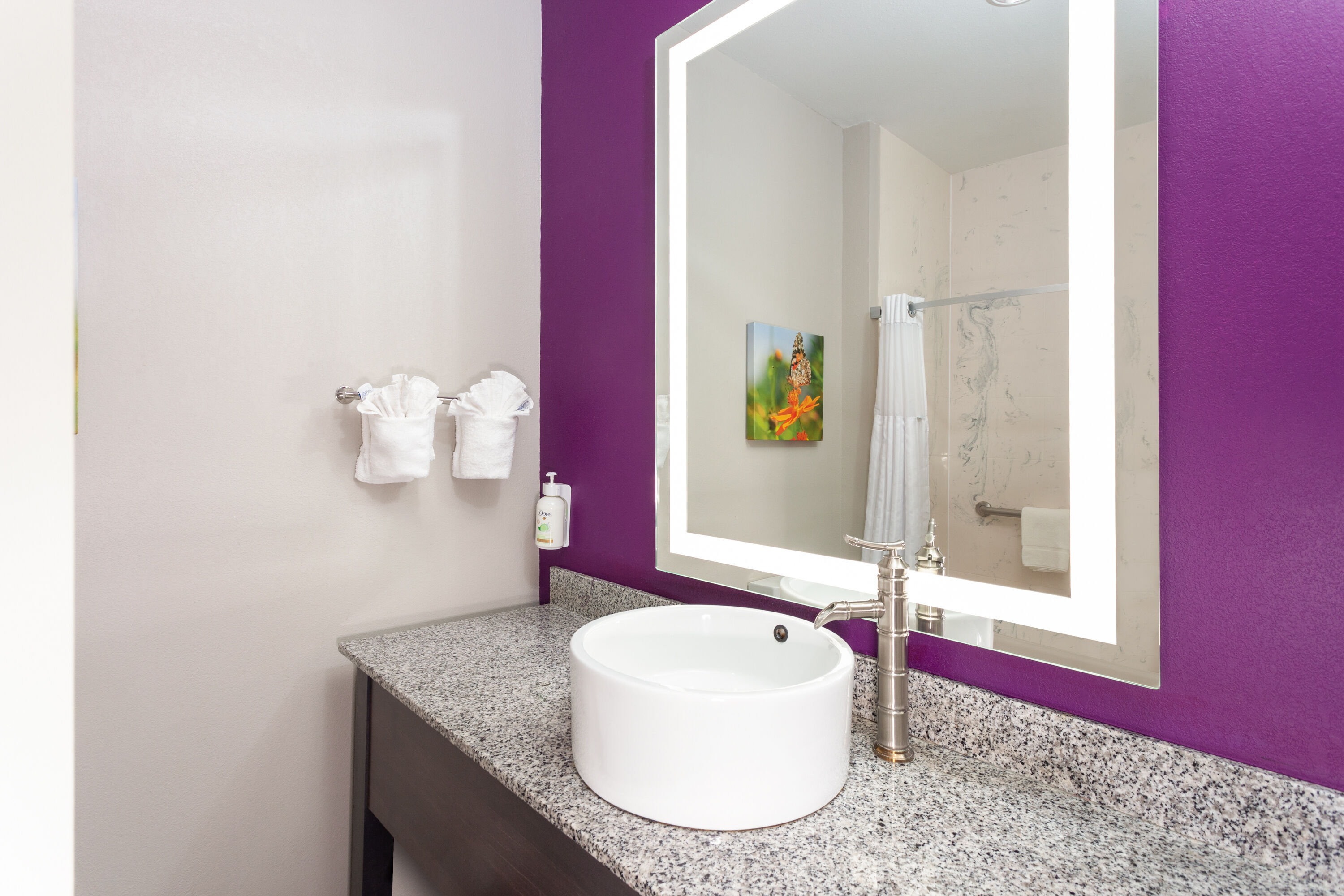 Guest room bath at the La Quinta Inn & Suites by Wyndham Springfield IL in Springfield, Illinois