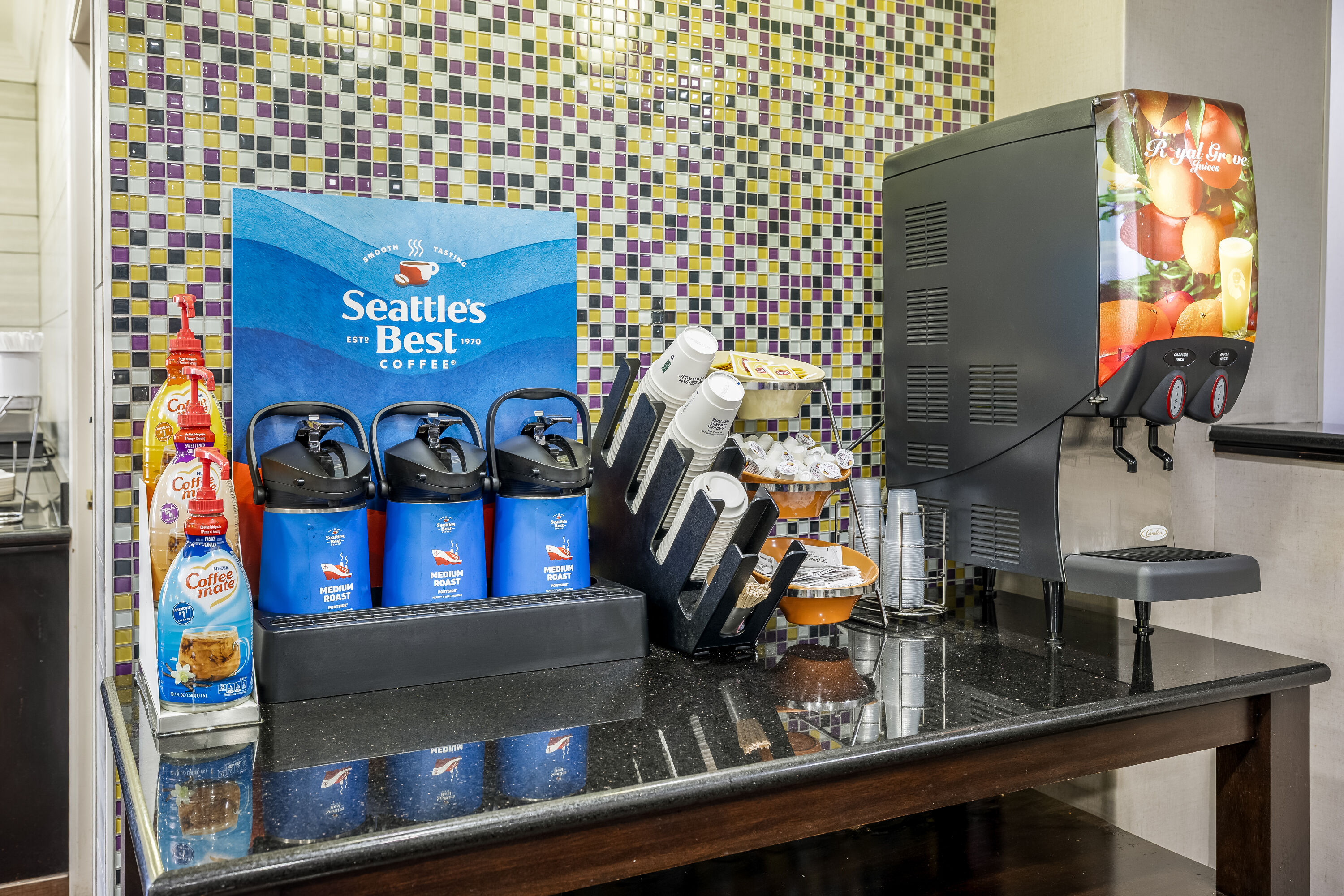 La Quinta Inn & Suites by Wyndham Louisville East restaurant breakfast area close up in Louisville, Kentucky