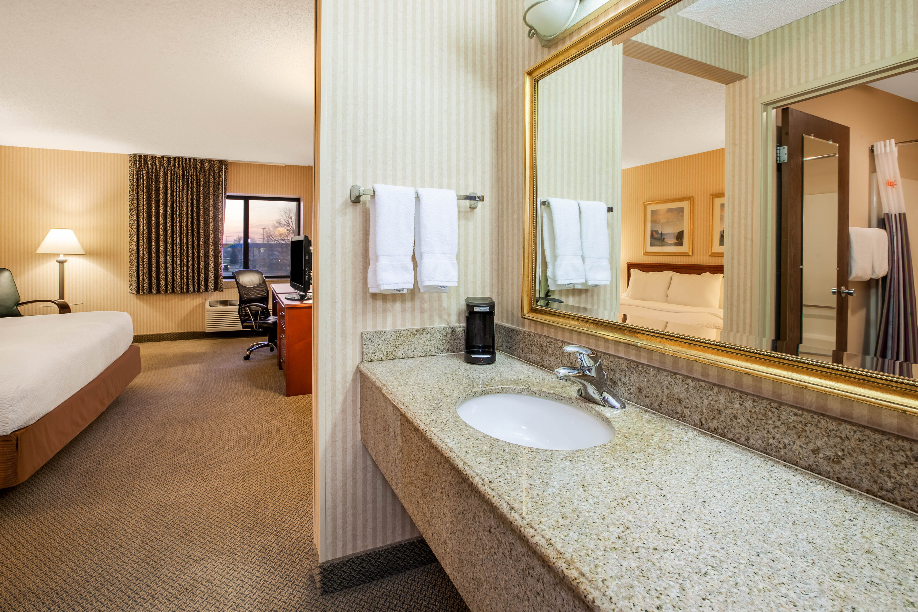 Guest room bath at the La Quinta Inn by Wyndham Detroit Southgate in Southgate, Michigan