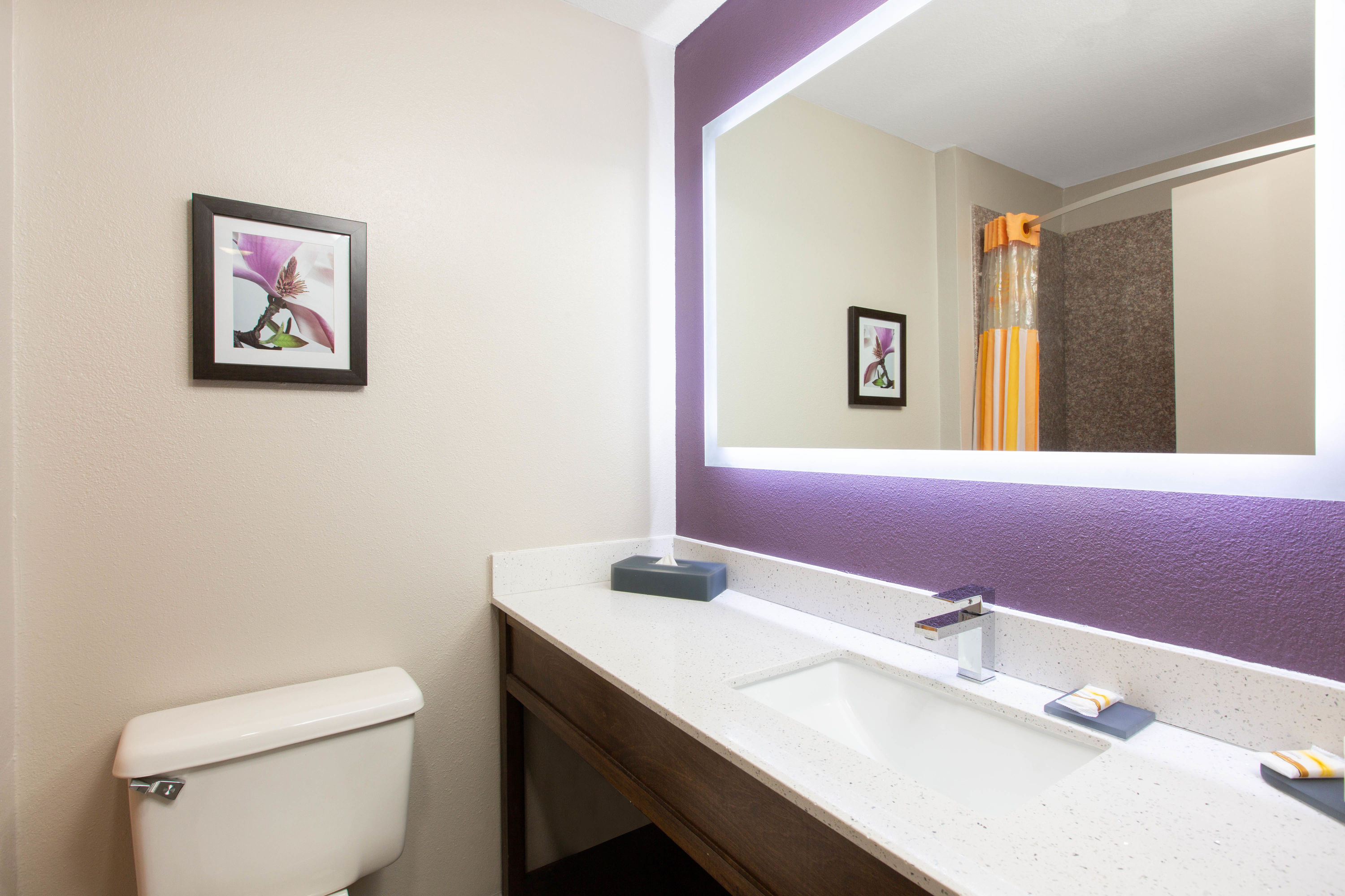 Guest room bath at the La Quinta Inn & Suites by Wyndham Blue Springs in Blue Springs, Missouri