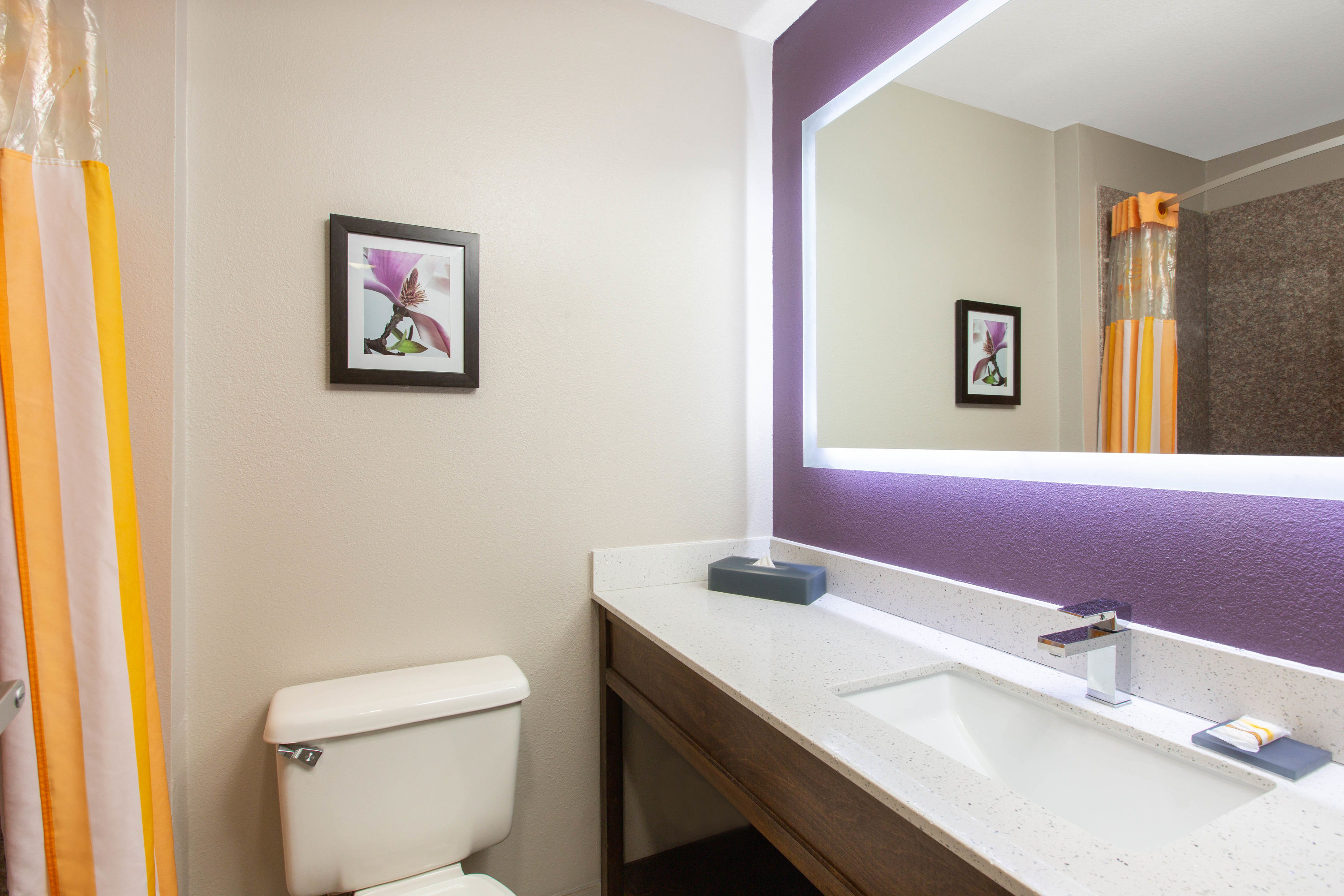 Guest room bath at the La Quinta Inn & Suites by Wyndham Blue Springs in Blue Springs, Missouri