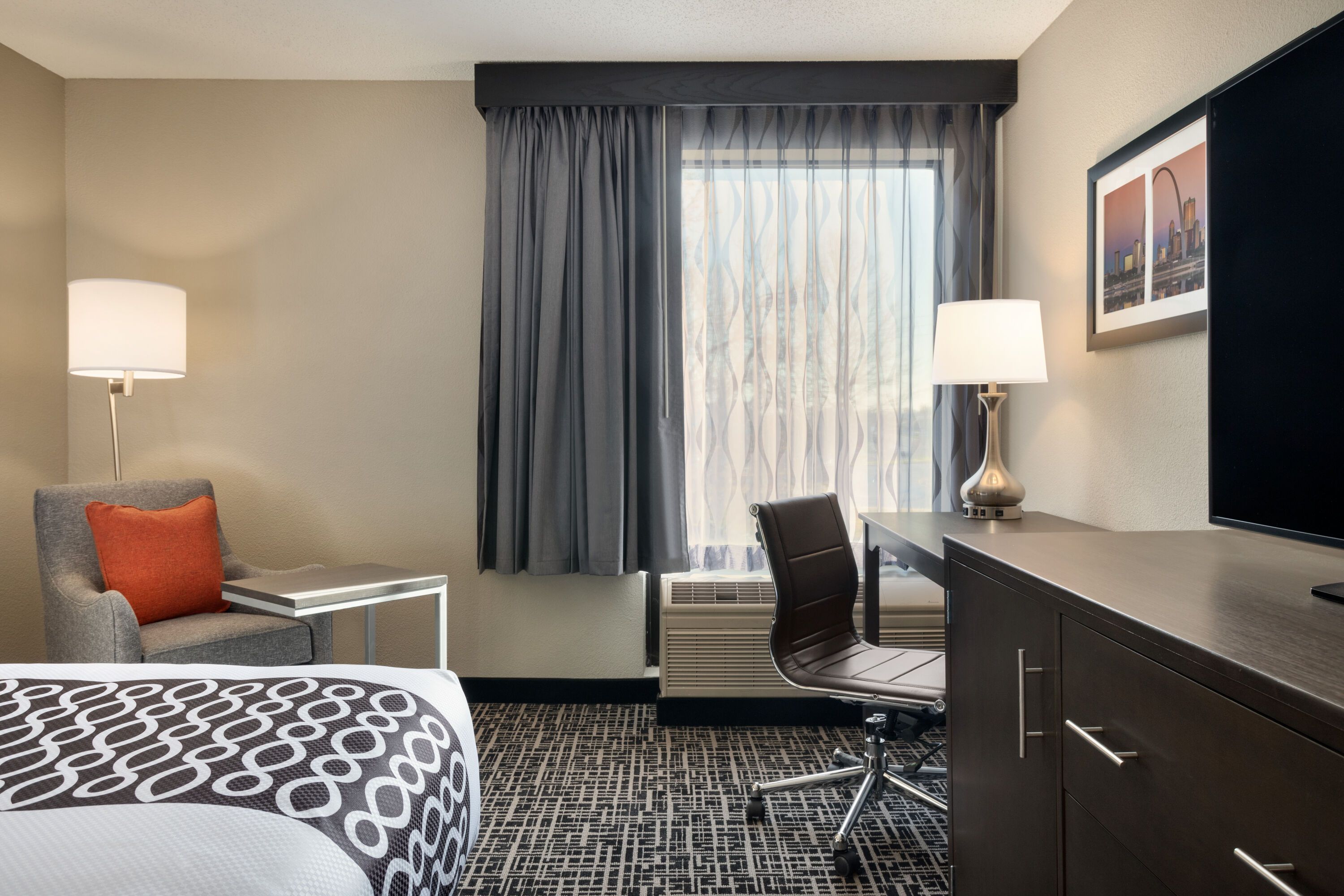 Guest room at the La Quinta Inn & Suites by Wyndham St Louis Route 66 in St. Louis, Missouri