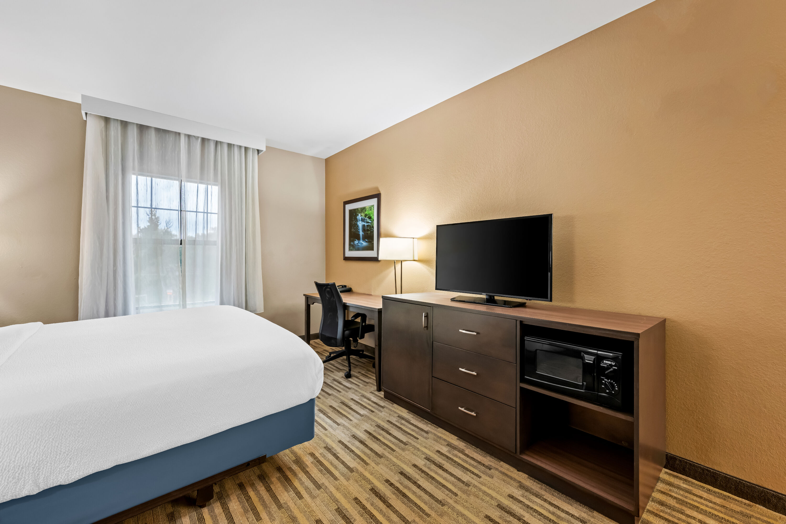 King bed guest room at the La Quinta Inn & Suites by Wyndham Boone University in Boone, North Carolina