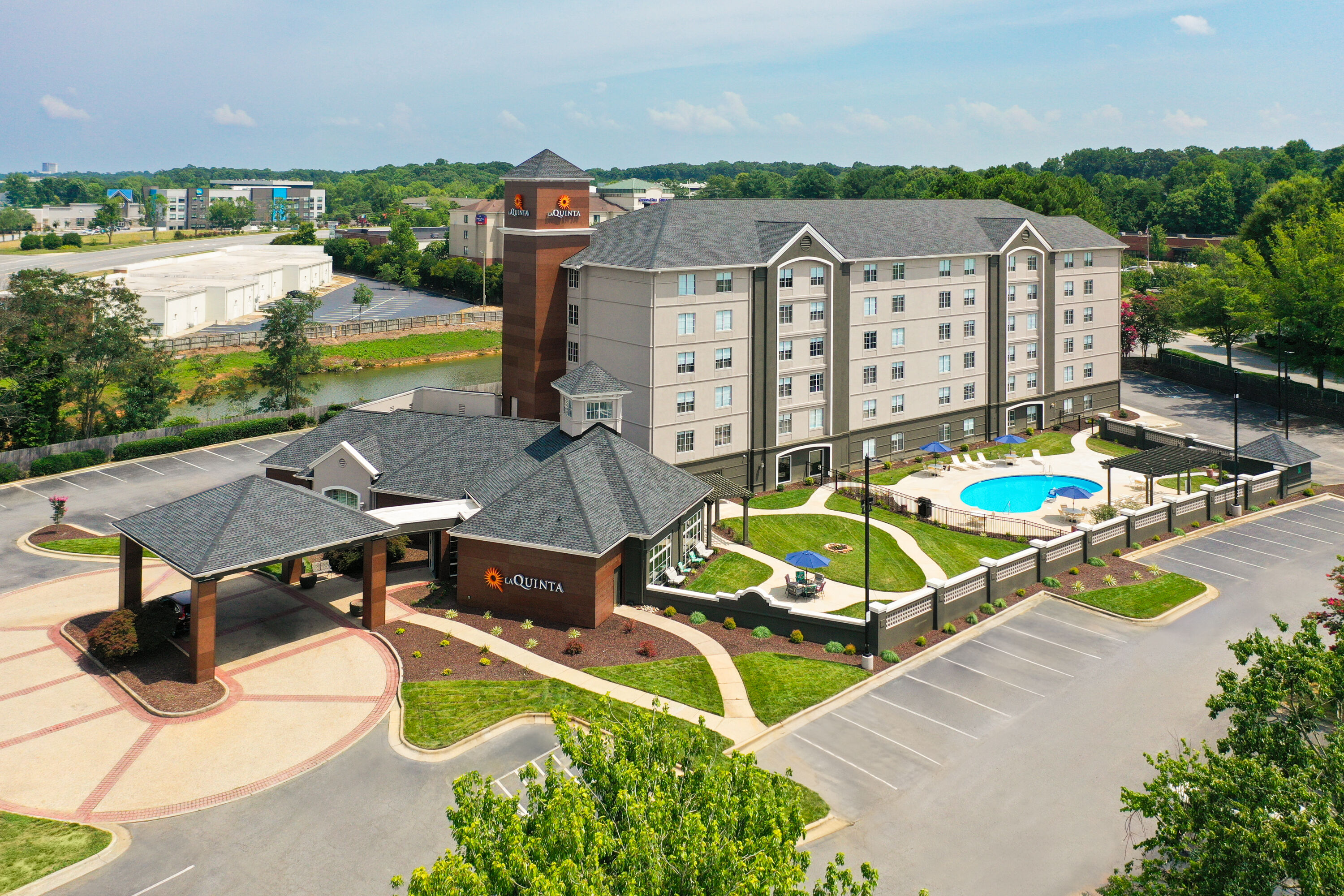 Aerial View of La Quinta Inn & Suites by Wyndham Greensboro NC hotel in Greensboro, North Carolina
