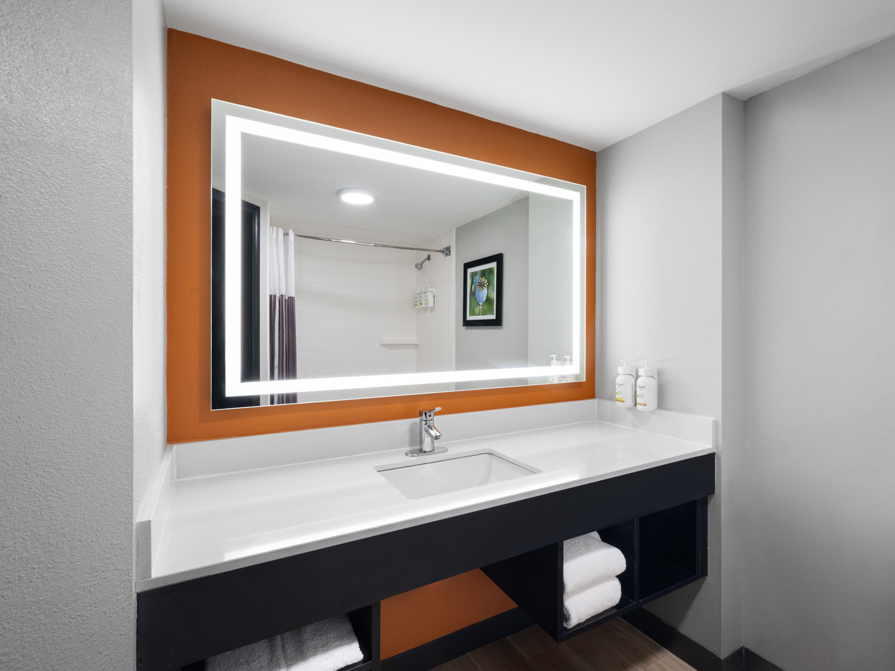 Guest room bath at the La Quinta Inn & Suites by Wyndham Greensboro NC in Greensboro, North Carolina