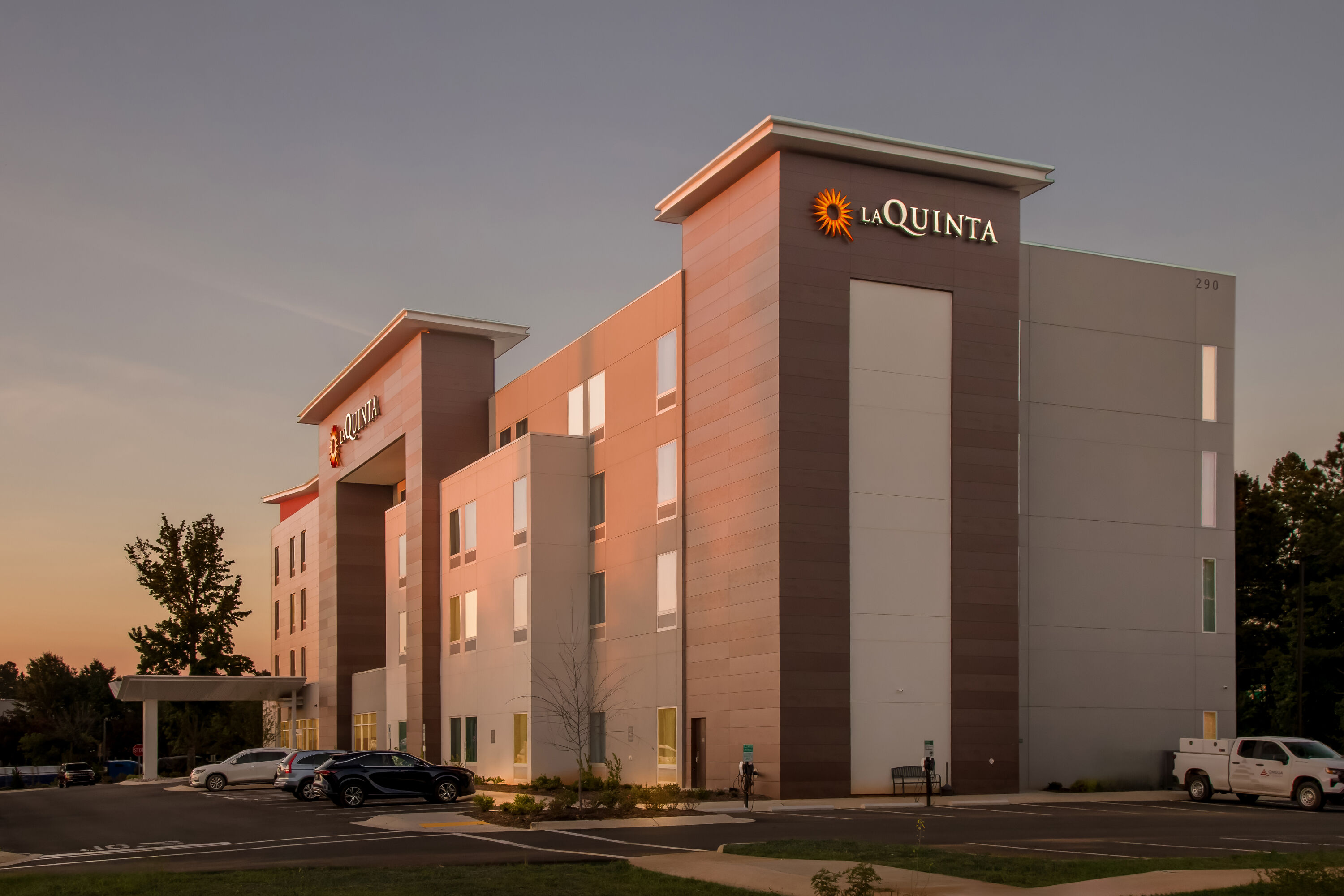 Exterior Night Image of La Quinta Inn & Suites by Wyndham Mebane hotel in Mebane, North Carolina