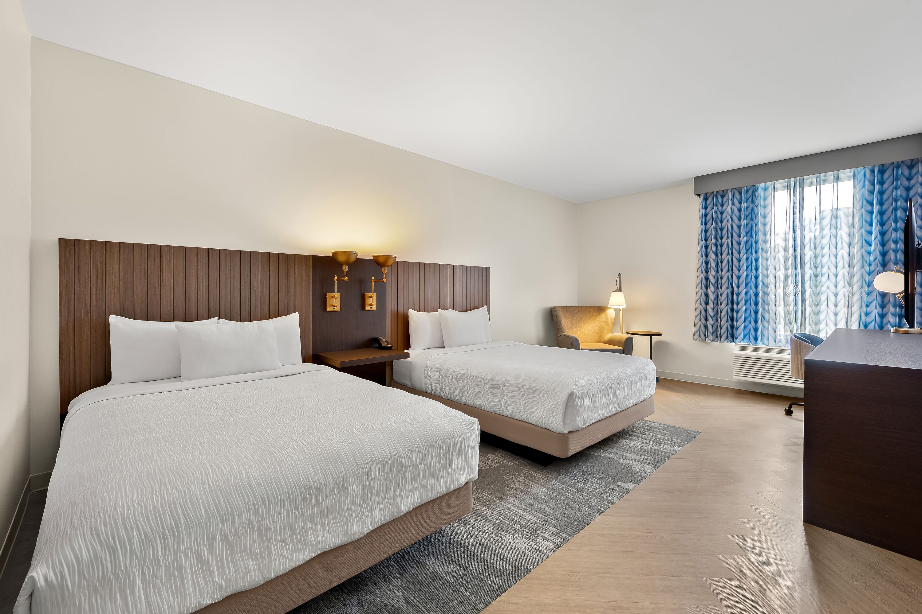 Double bed guest room at the La Quinta Inn & Suites by Wyndham Mebane in Mebane, North Carolina