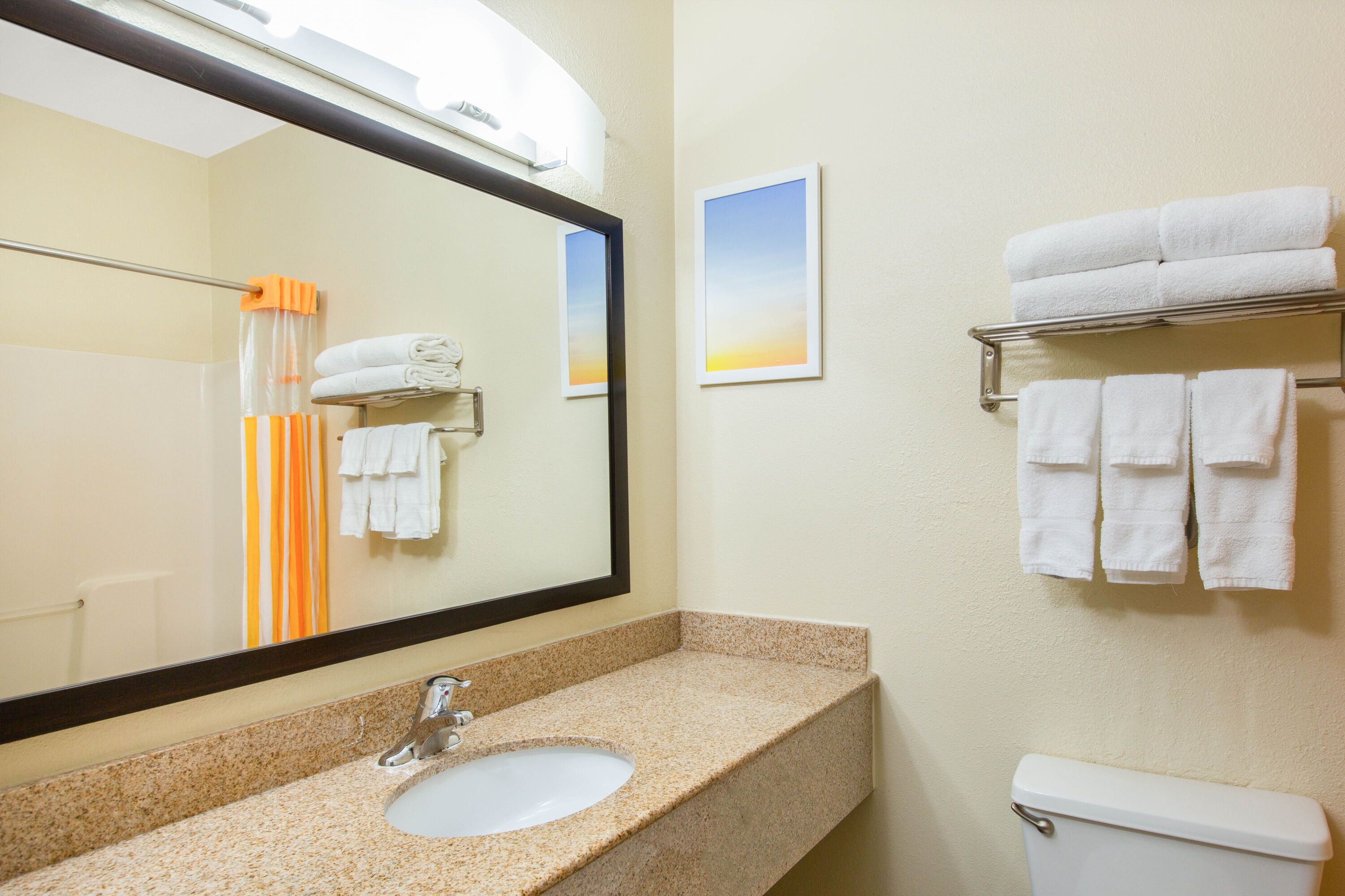 Guest room bath at the La Quinta Inn by Wyndham Lincoln in Lincoln, Nebraska