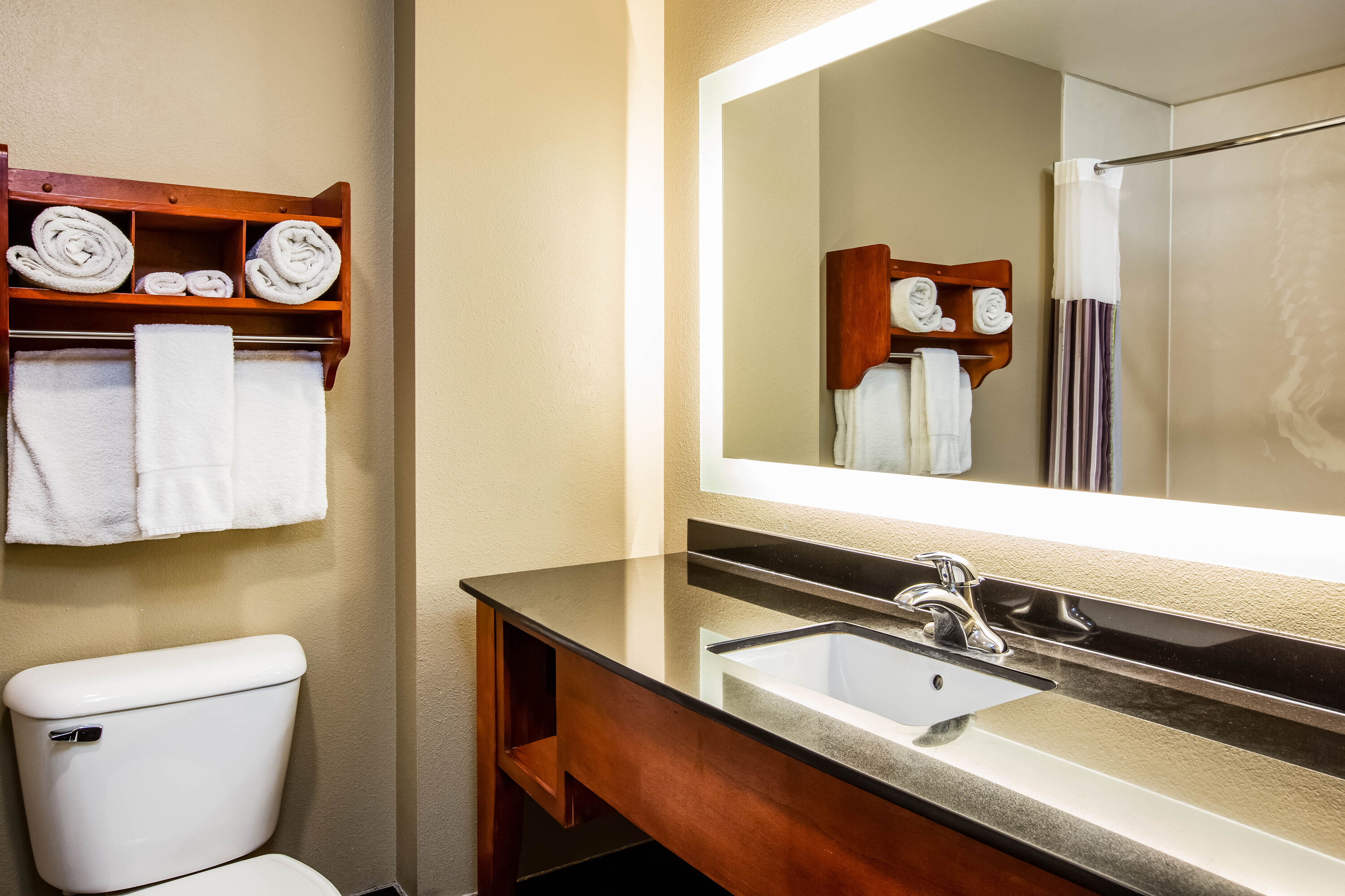Guest room bath at the La Quinta Inn & Suites by Wyndham North Platte in North Platte, Nebraska