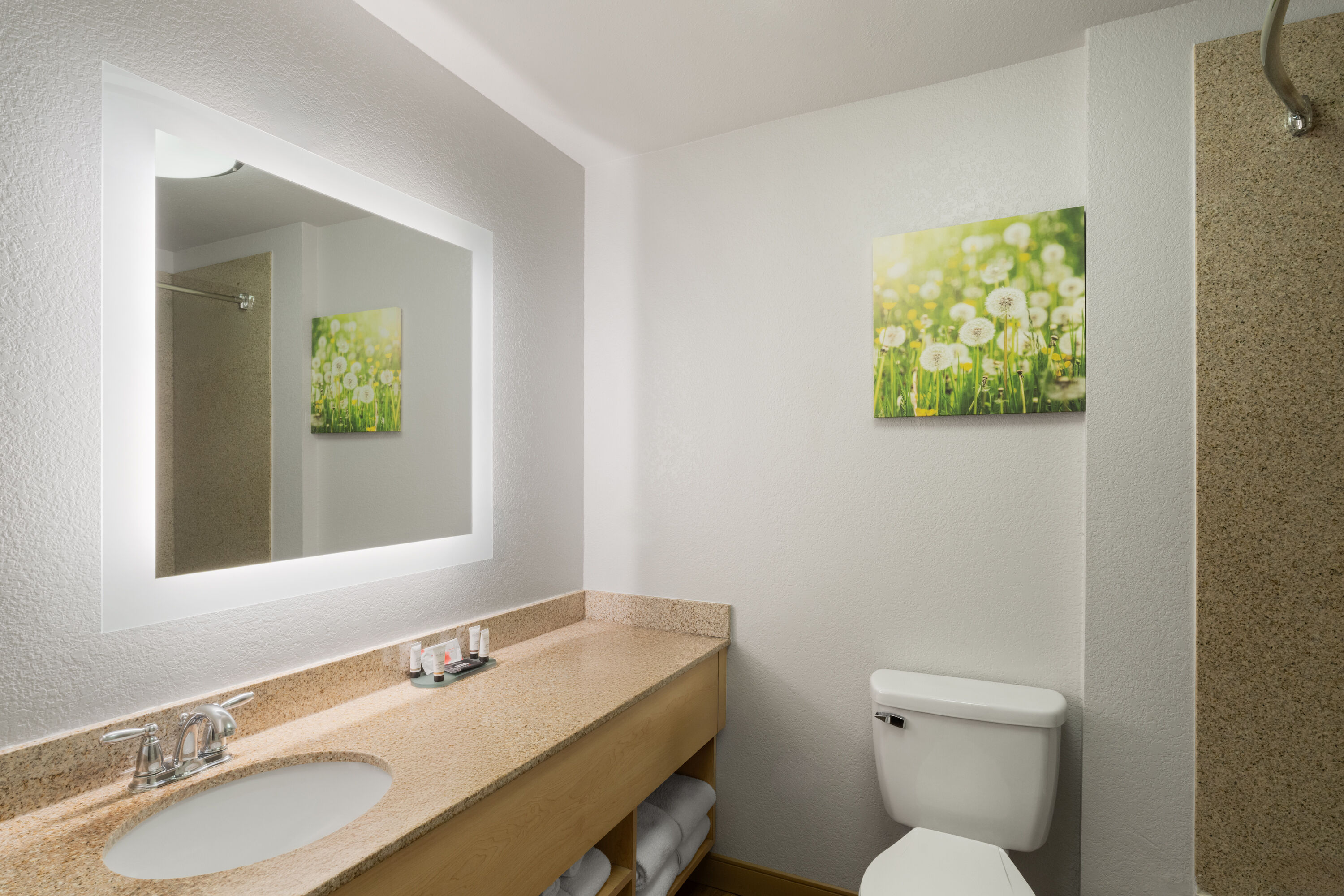 Guest room bath at the La Quinta Inn & Suites by Wyndham Tucumcari in Tucumcari, New Mexico