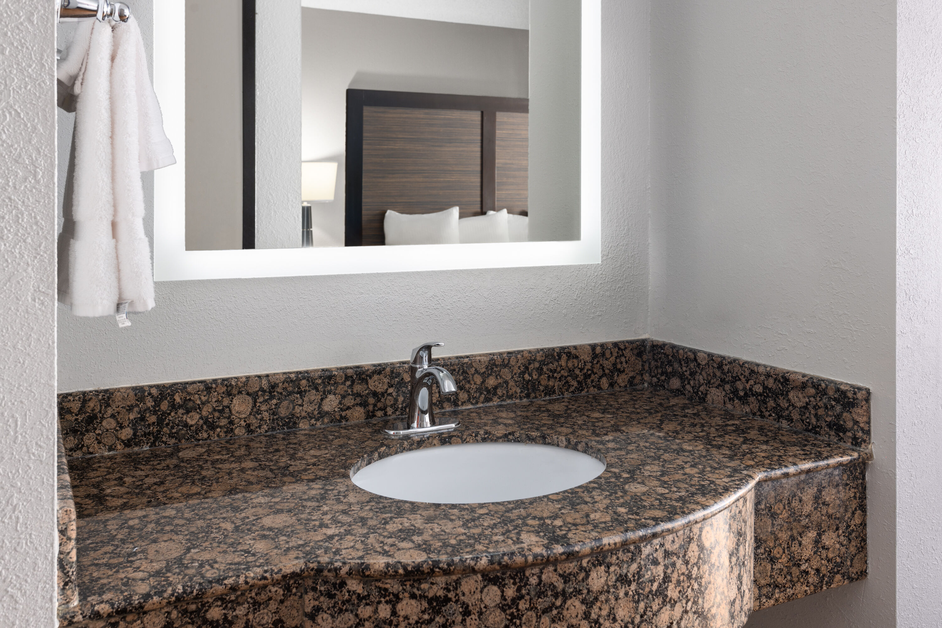 Guest room bath at the La Quinta Inn by Wyndham Buffalo Airport in Williamsville, New York