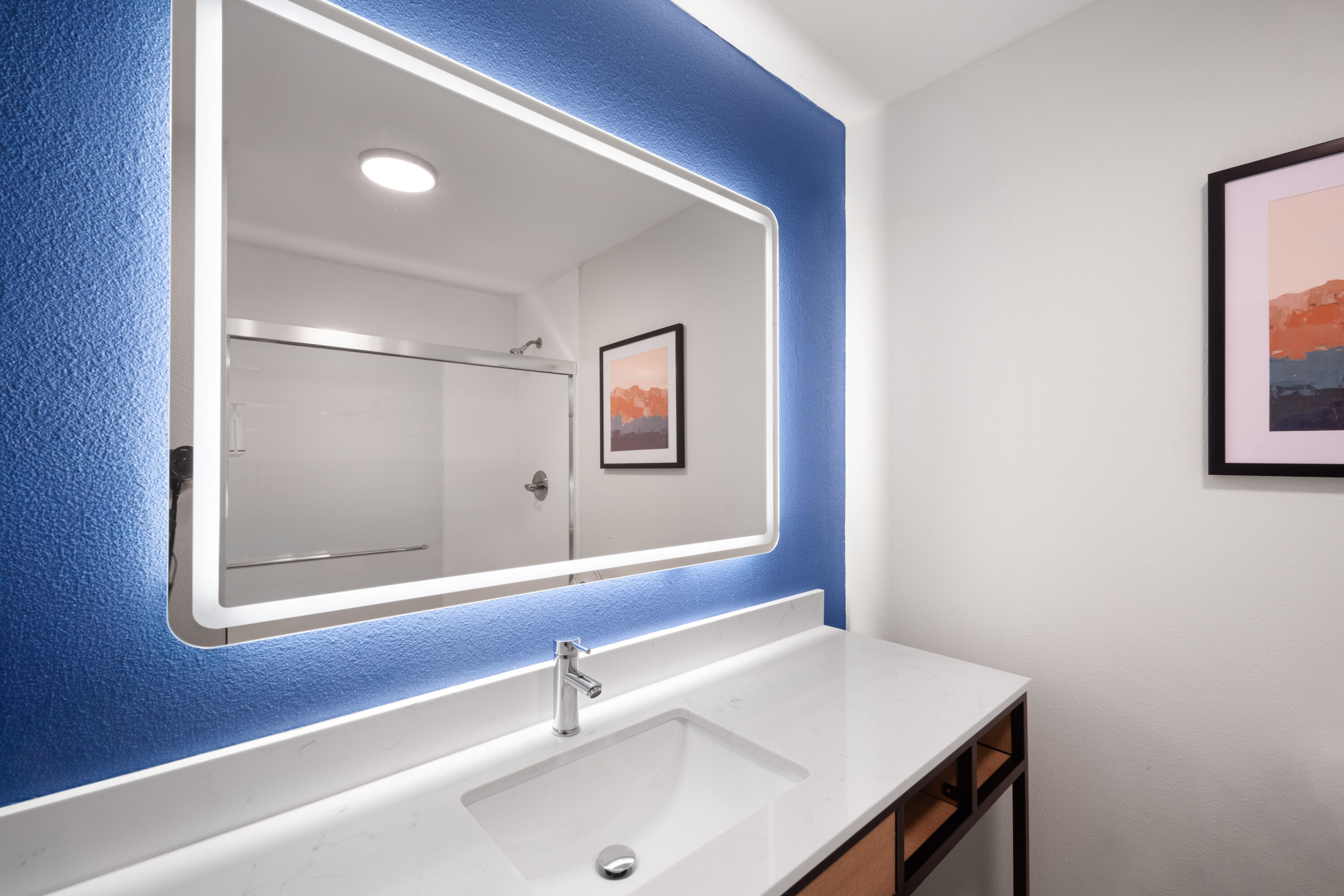 Guest room bath at the La Quinta Inn & Suites by Wyndham Myrtle Beach in Myrtle Beach, South Carolina