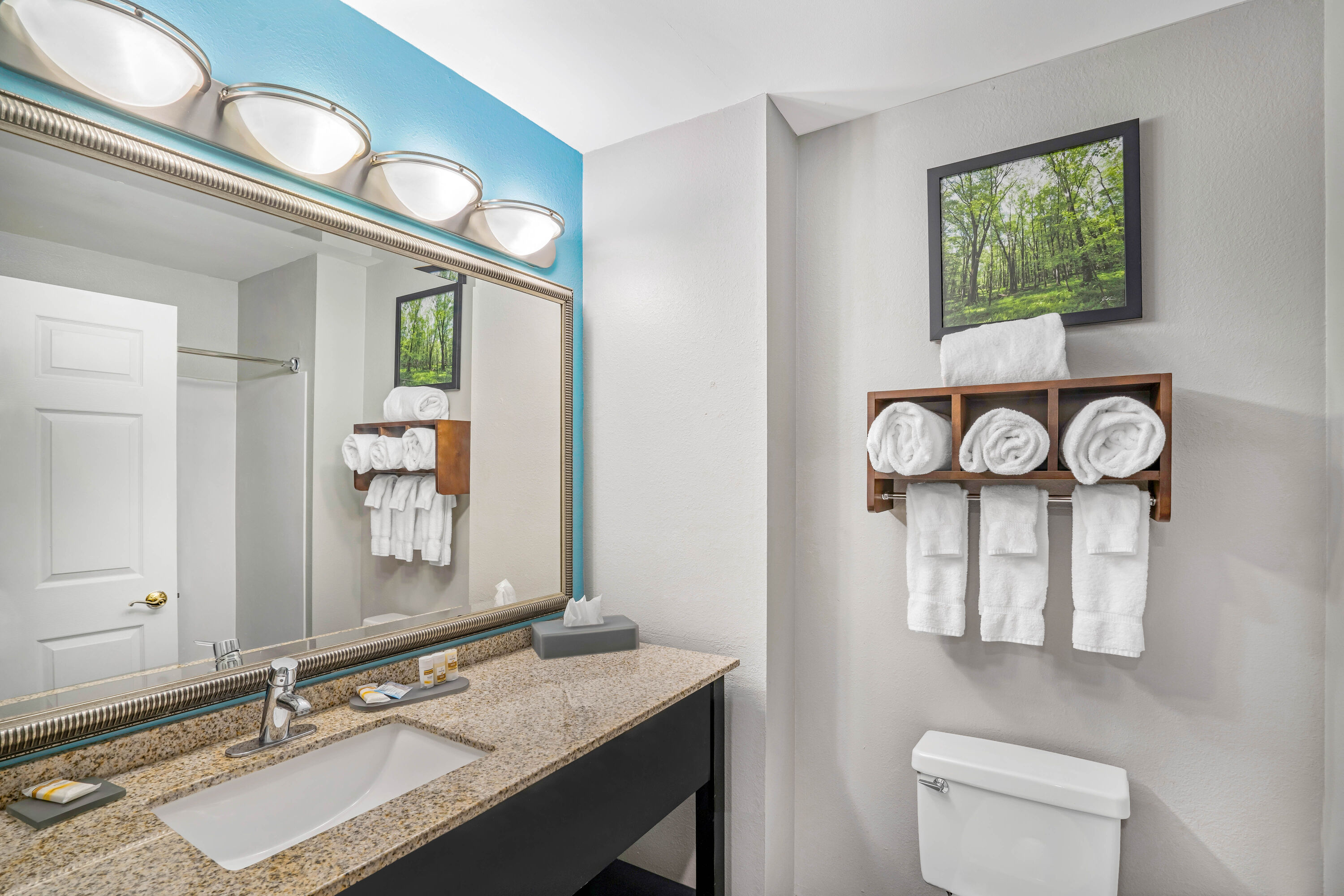 Guest room bath at the La Quinta Inn & Suites by Wyndham Cookeville in Cookeville, Tennessee
