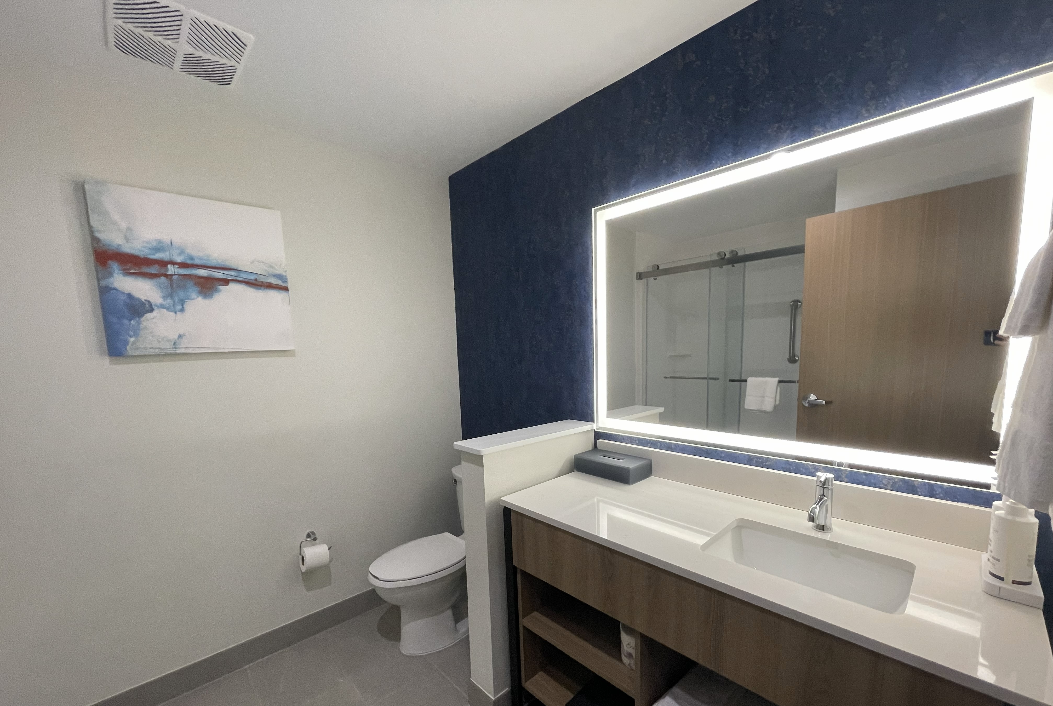 Guest room bath at the La Quinta Inn & Suites by Wyndham Jackson in Jackson, Tennessee