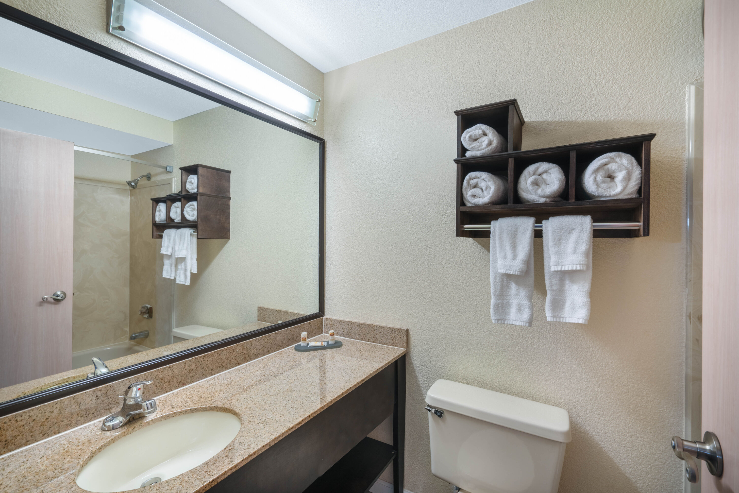 Guest room bath at the La Quinta Inn & Suites by Wyndham Memphis Airport Graceland in Memphis, Tennessee
