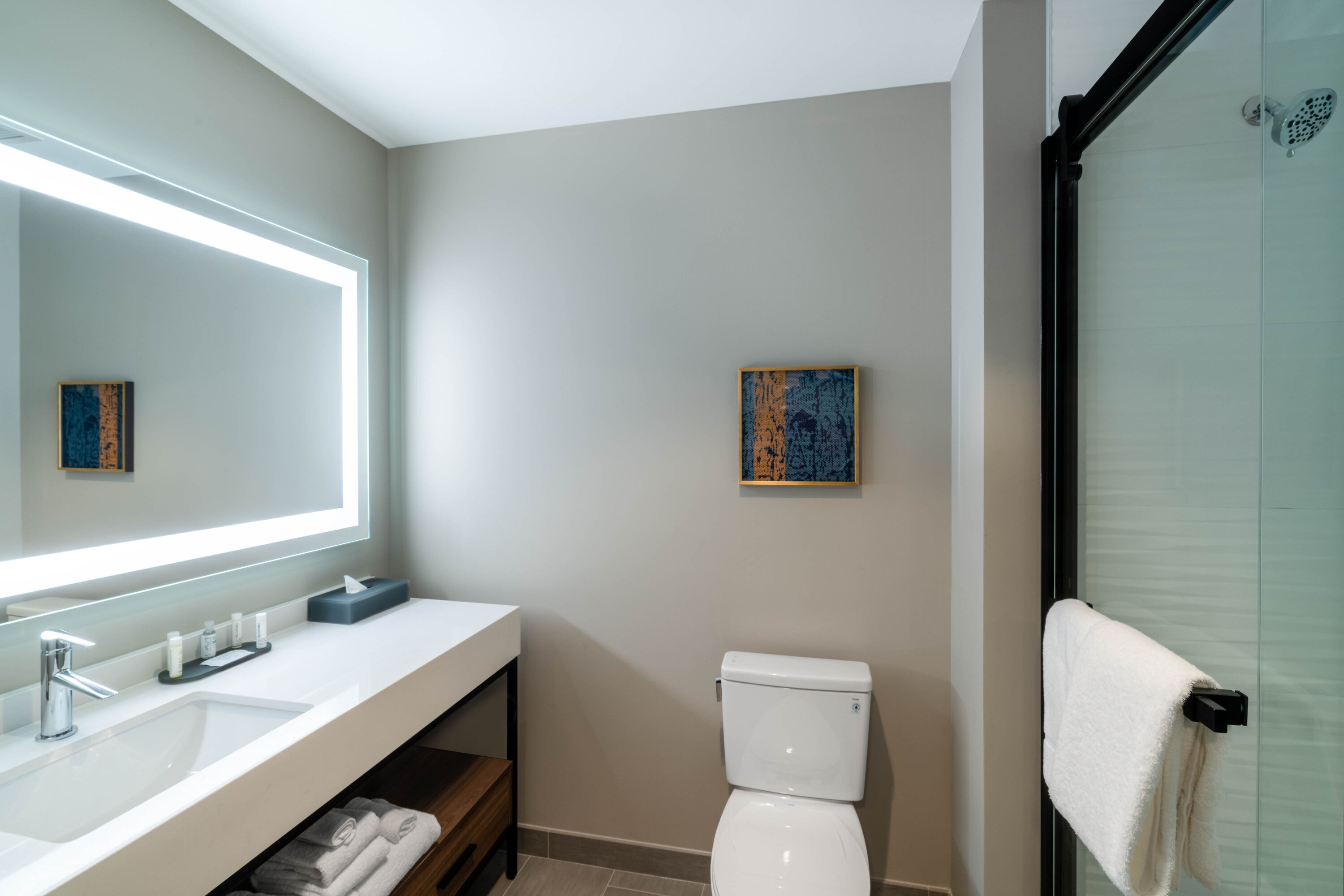 Guest room bath at the La Quinta Inn & Suites by Wyndham Nashville Downtown/Stadium in Nashville, Tennessee