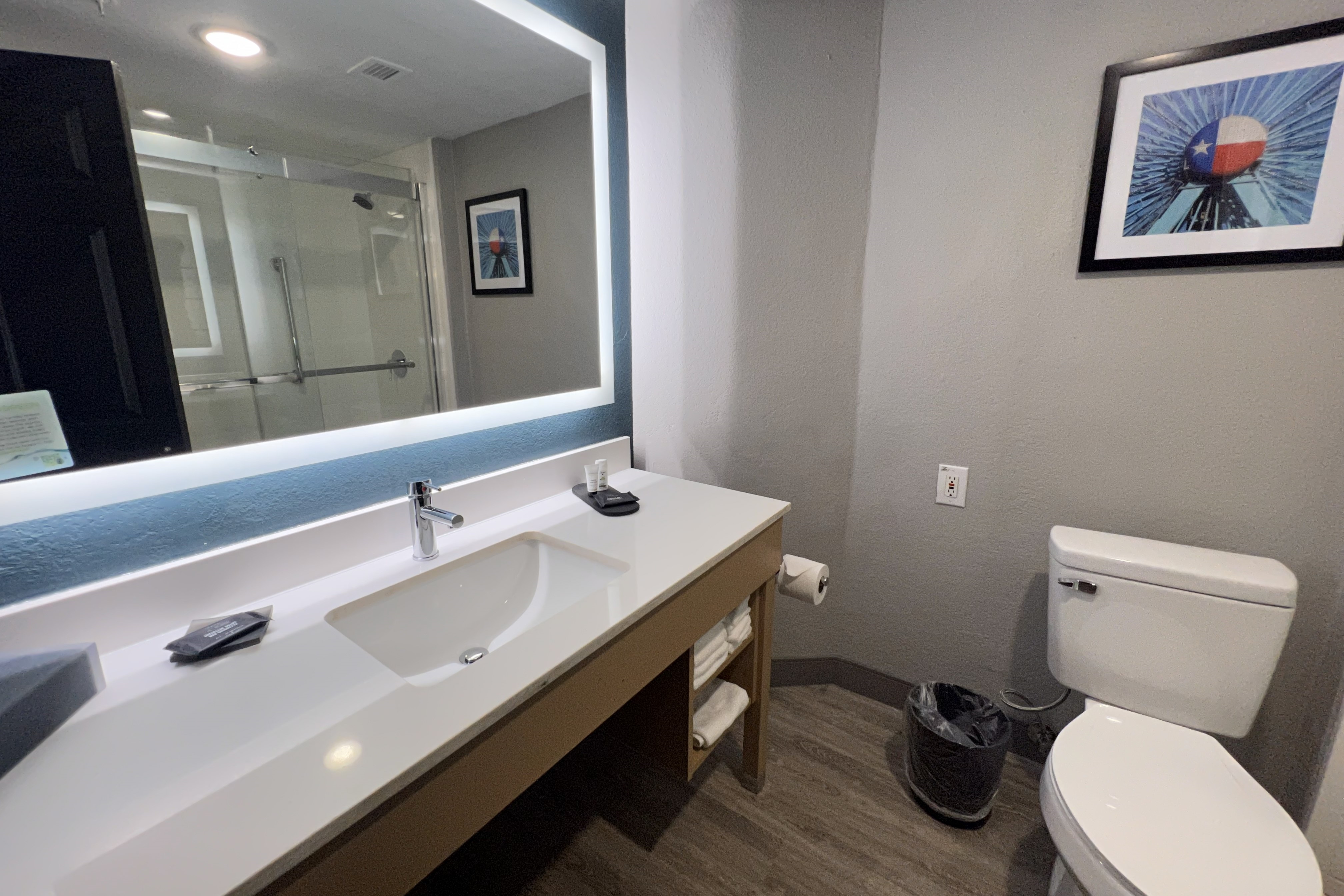 Guest room bath at the La Quinta Inn & Suites by Wyndham Dallas Arlington South in Arlington, Texas