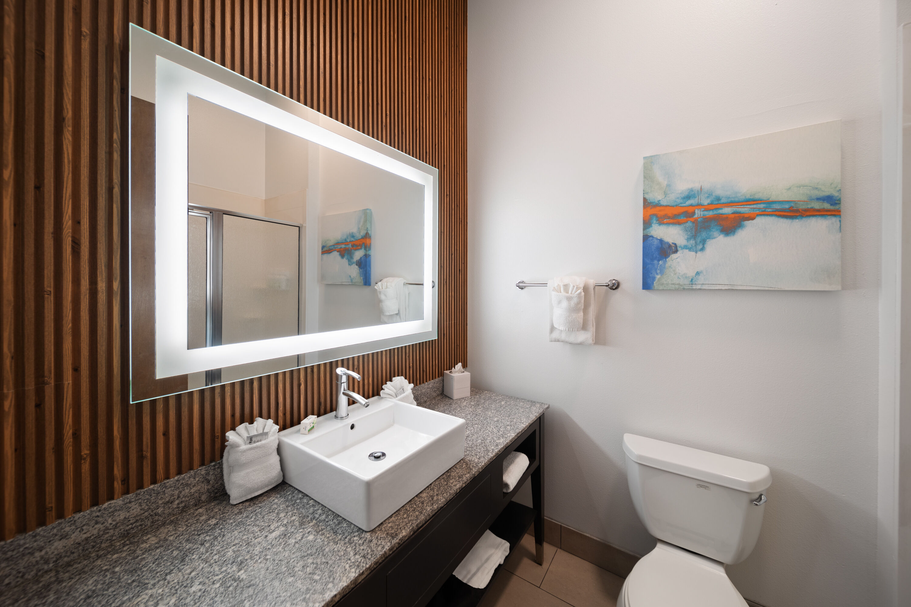 Guest room bath at the La Quinta Inn & Suites by Wyndham Austin NW/Lakeline Mall in Austin, Texas