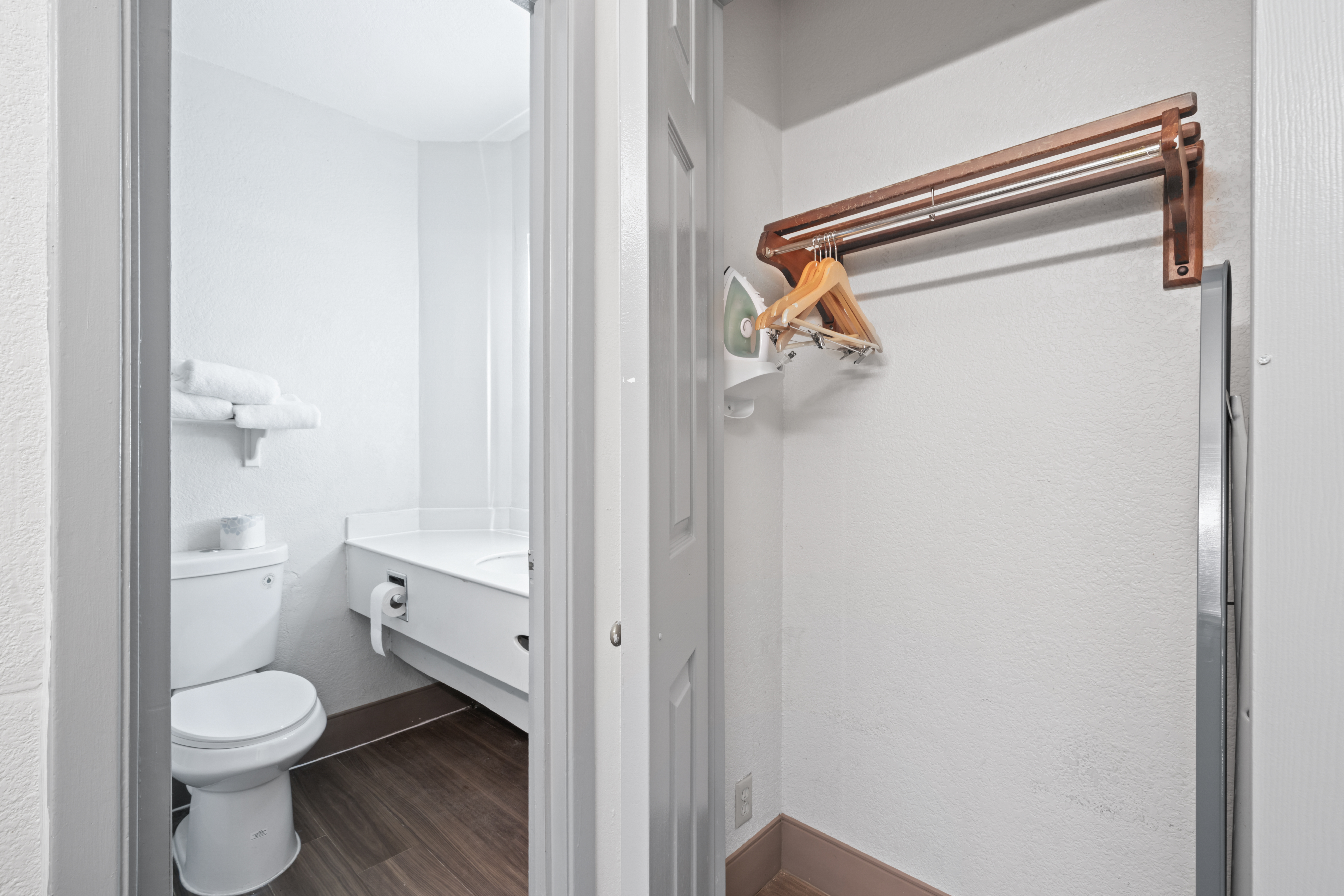 Guest room bath at the La Quinta Inn by Wyndham Corpus Christi North in Corpus Christi, Texas