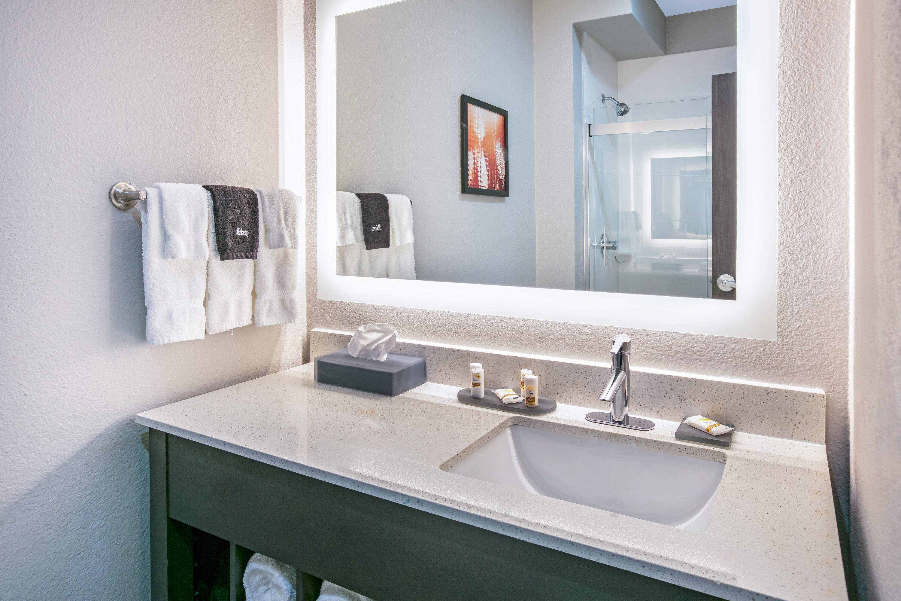 Guest room bath at the La Quinta Inn & Suites by Wyndham DFW West-Glade Parks in Euless, Texas