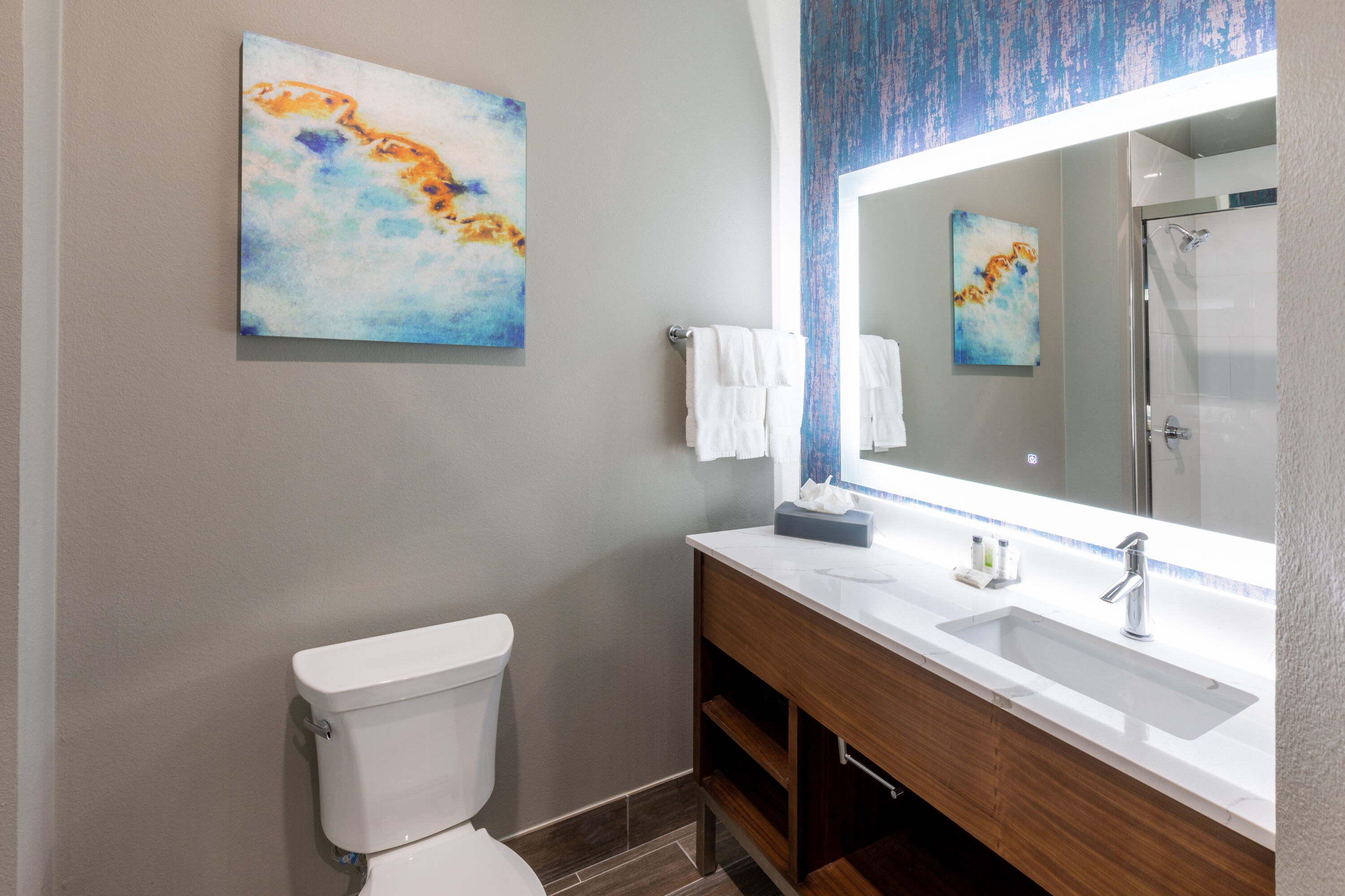 Guest room bath at the La Quinta Inn & Suites by Wyndham Dallas - Frisco Stadium in Frisco, Texas