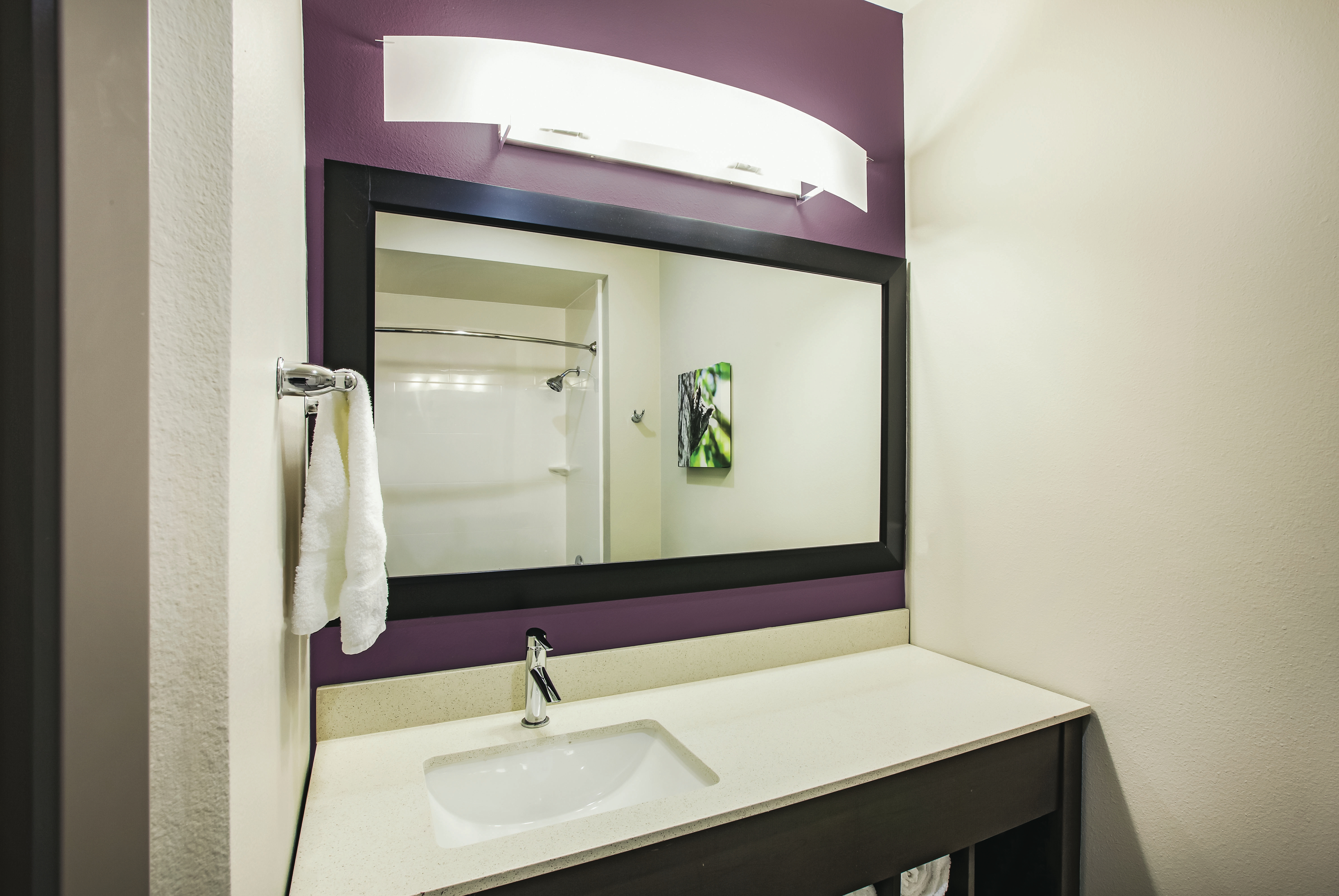 Guest room bath at the La Quinta Inn & Suites by Wyndham McAllen La Plaza Mall in McAllen, Texas
