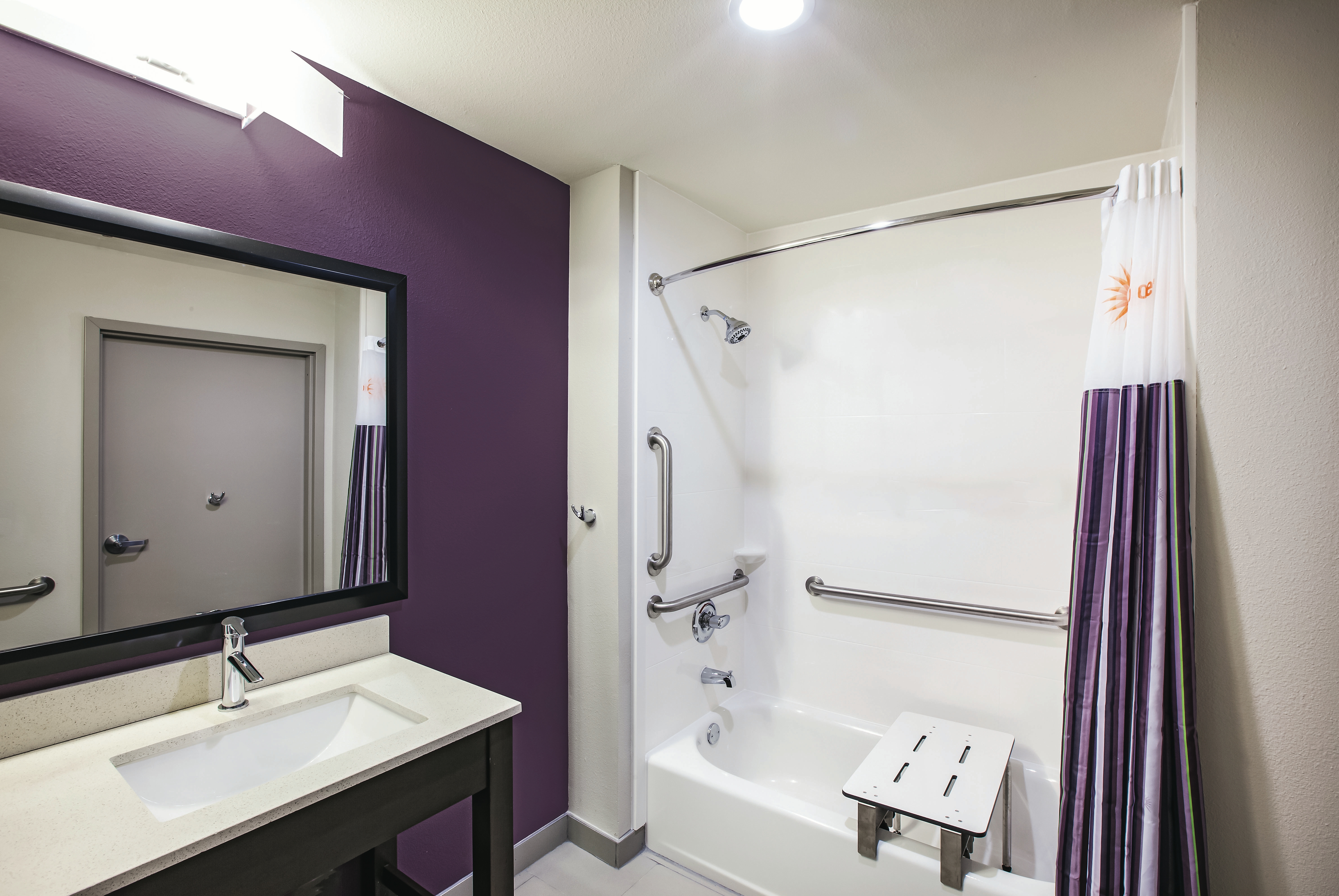 Guest room bath at the La Quinta Inn & Suites by Wyndham McAllen La Plaza Mall in McAllen, Texas