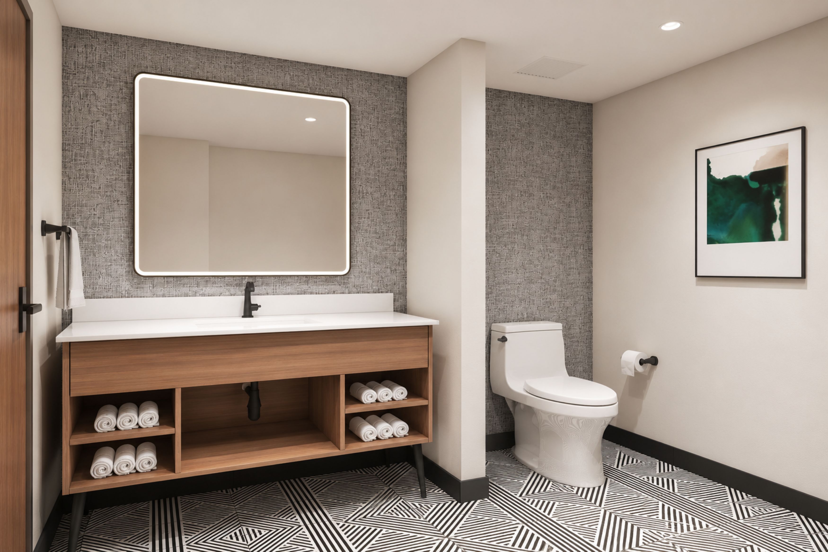 Guest room bath at the La Quinta Inns and Suites by Wyndham Central McKinney in Mckinney, Texas