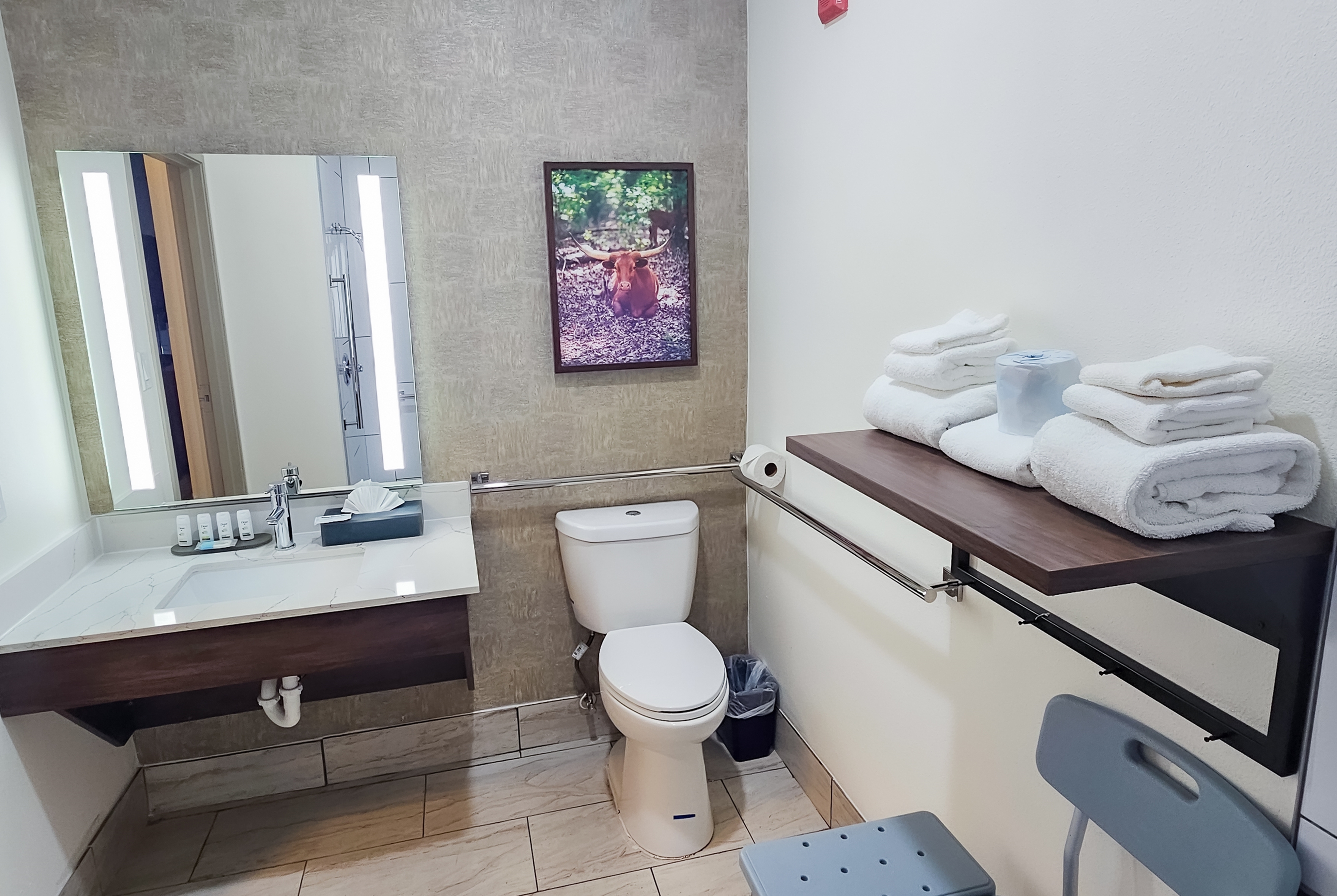 Guest room bath at the La Quinta Inn & Suites by Wyndham Dallas Mesquite in Mesquite, Texas