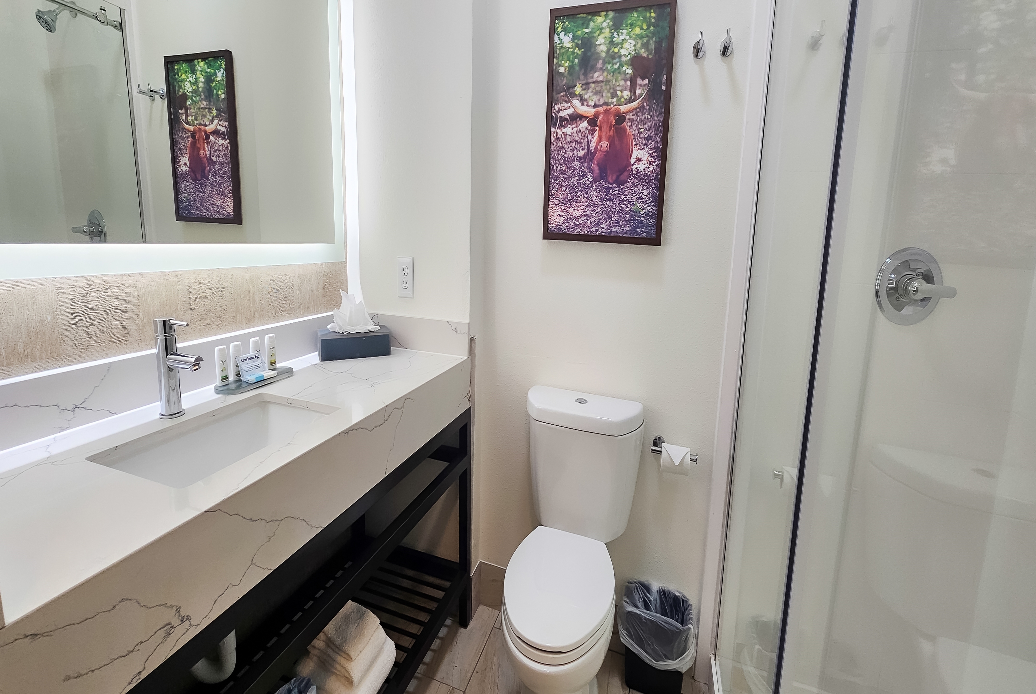 Guest room bath at the La Quinta Inn & Suites by Wyndham Dallas Mesquite in Mesquite, Texas