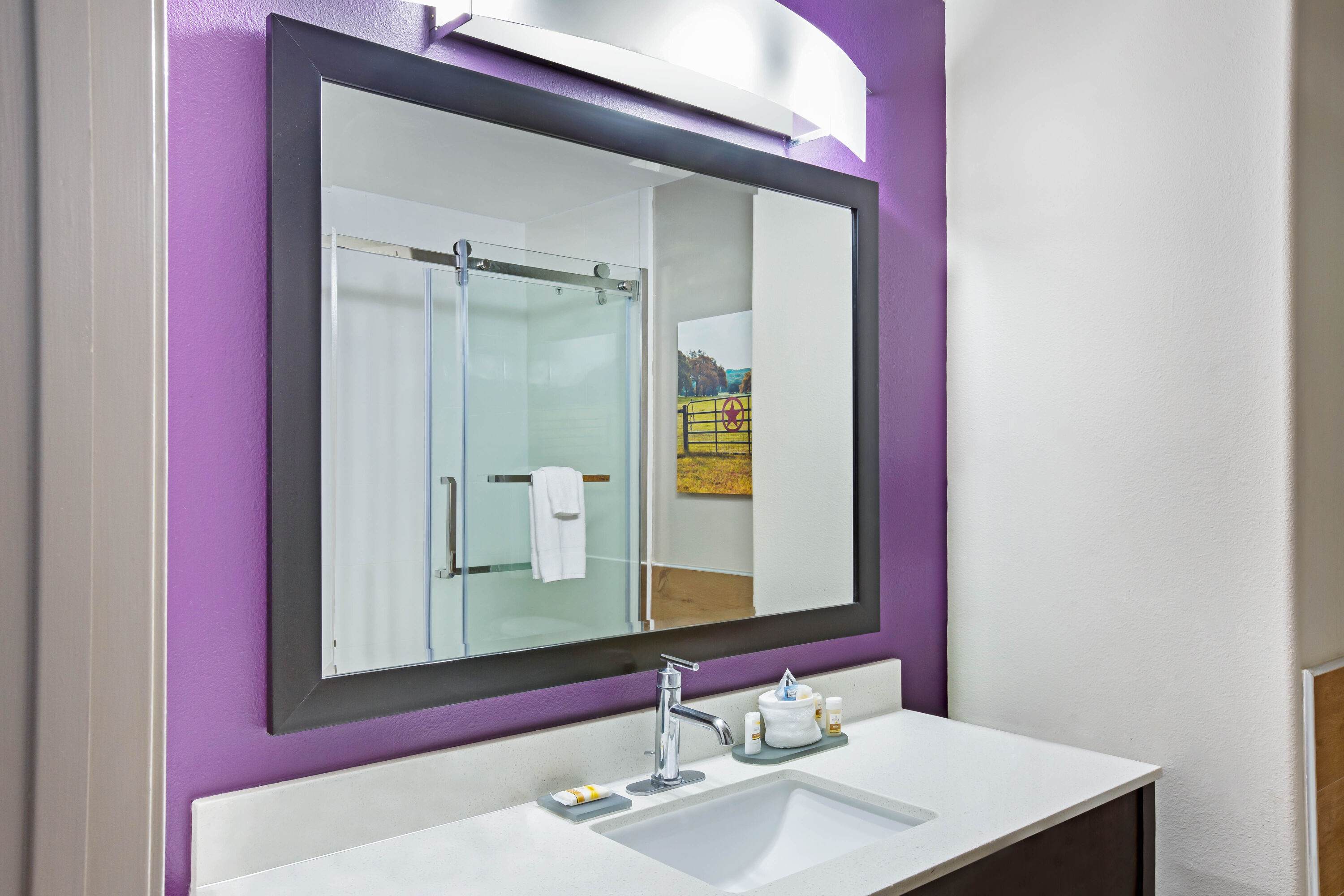 Guest room bath at the La Quinta Inn & Suites by Wyndham Pharr North McAllen in Pharr, Texas