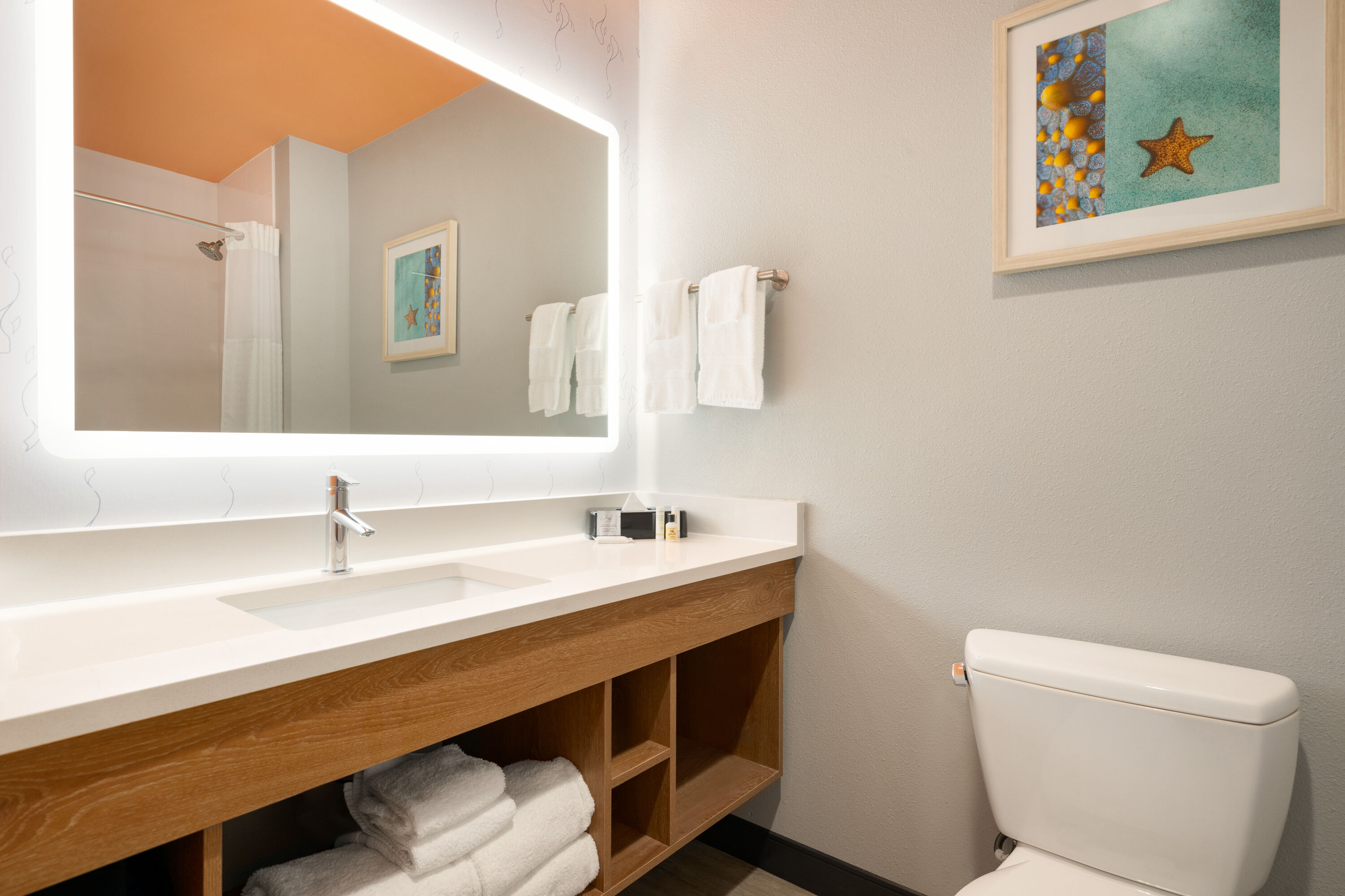 Guest room bath at the La Quinta Inn & Suites by Wyndham San Antonio Seaworld/LAFB in San Antonio, Texas