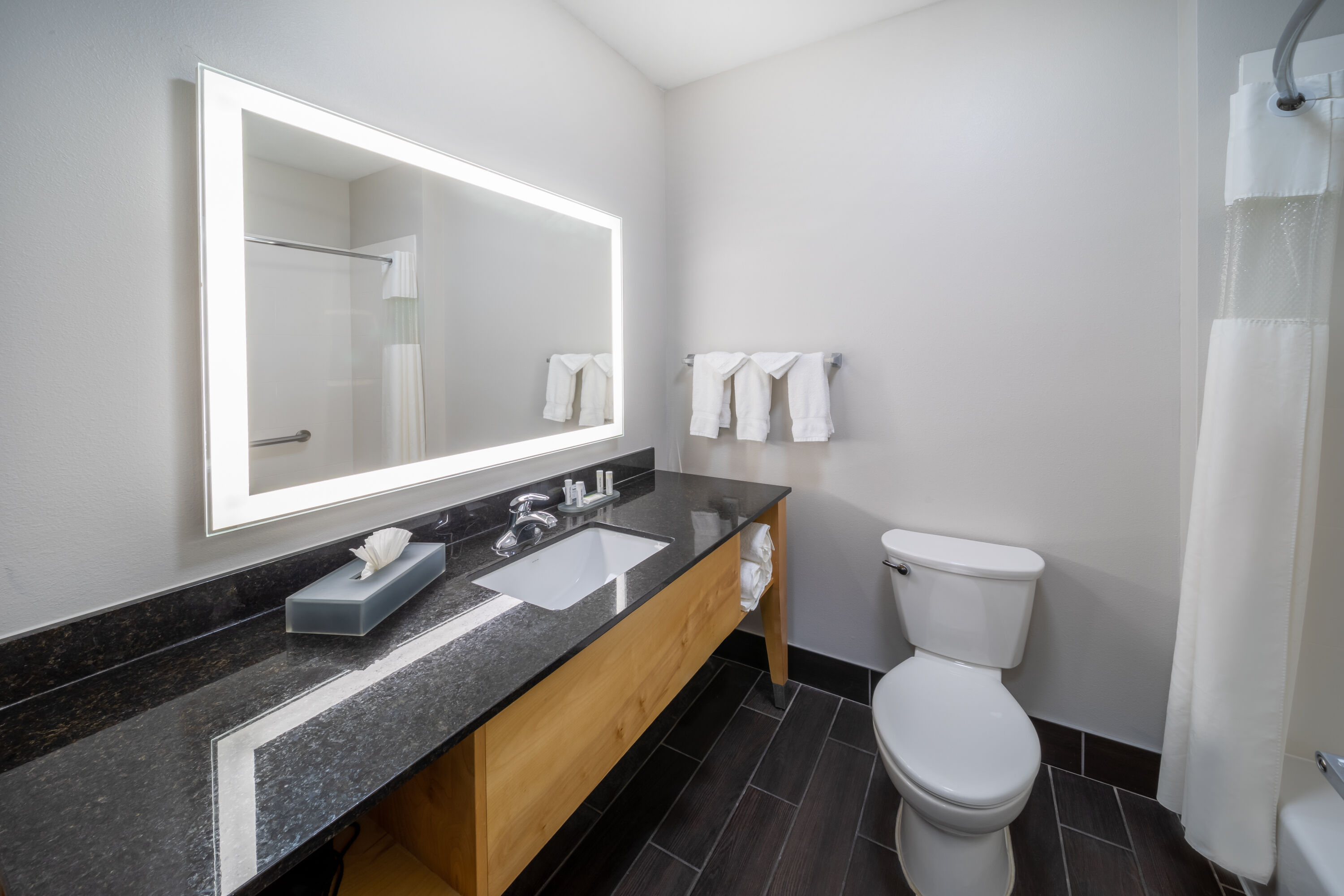 Guest room bath at the La Quinta Inn & Suites by Wyndham Wichita Falls - MSU Area in Wichita Falls, Texas