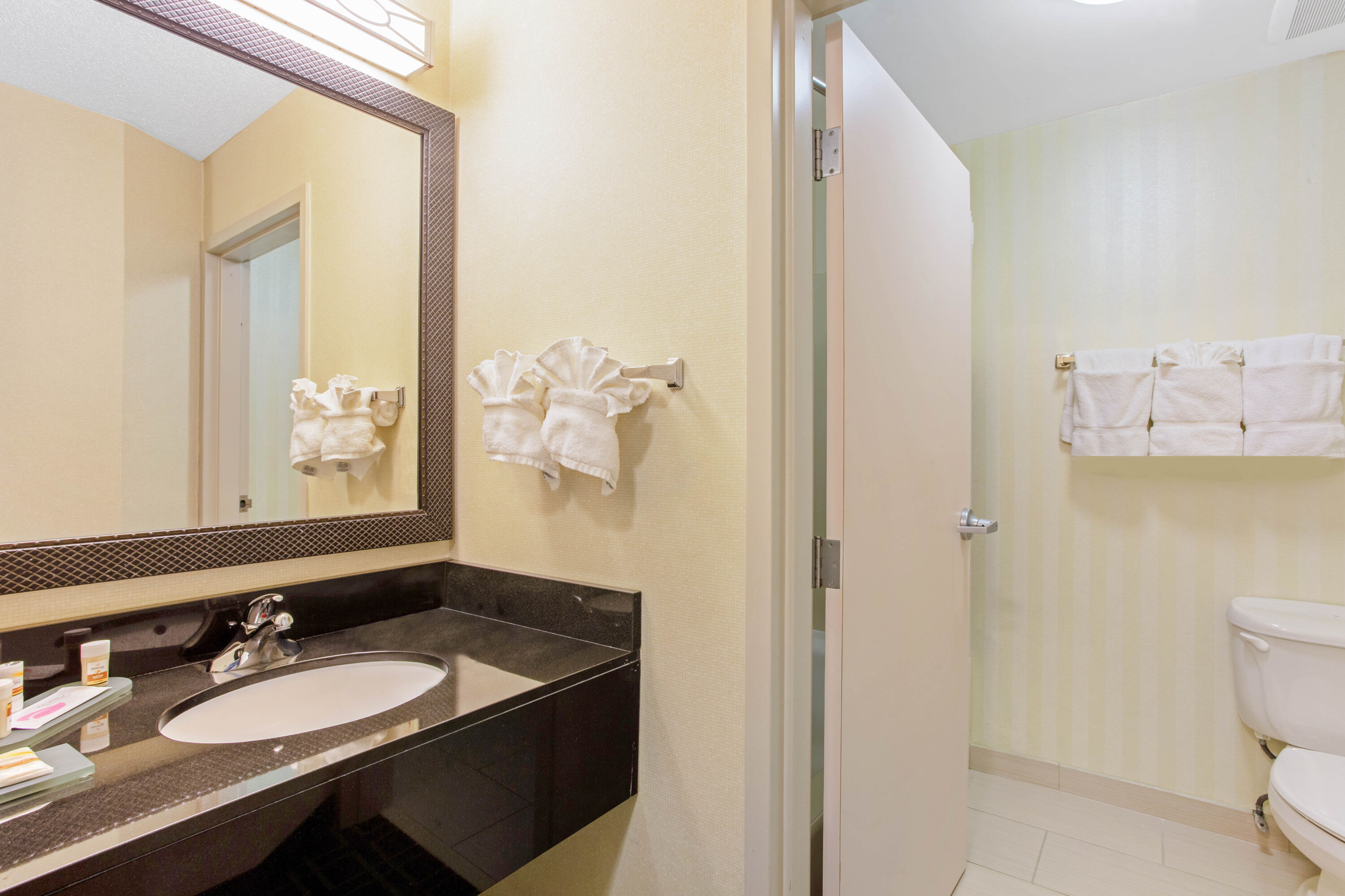Guest room bath at the La Quinta Inn & Suites by Wyndham Manassas Battlefield in Manassas, Virginia