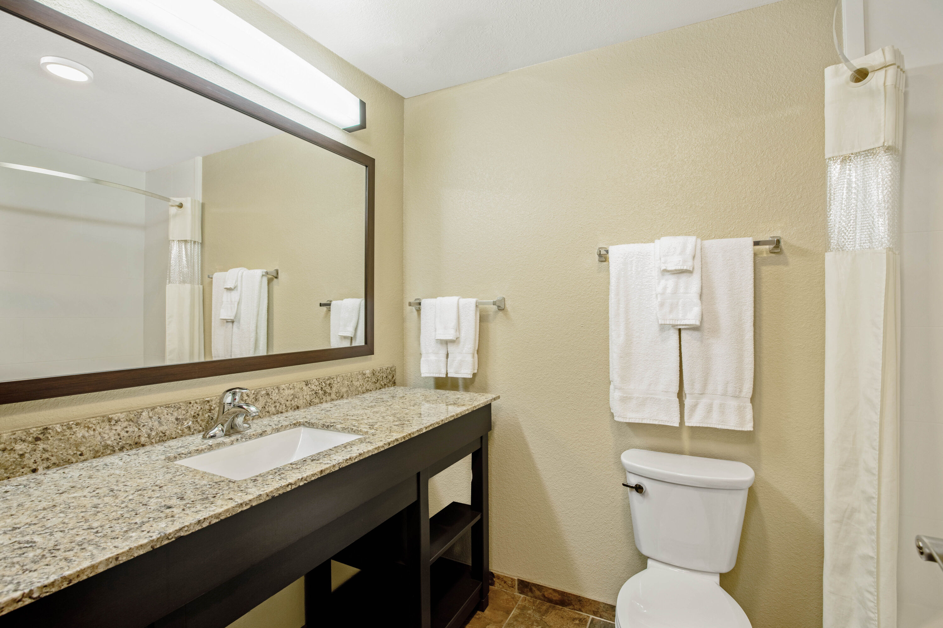 Guest room bath at the La Quinta Inn & Suites by Wyndham Gillette in Gillette, Wyoming