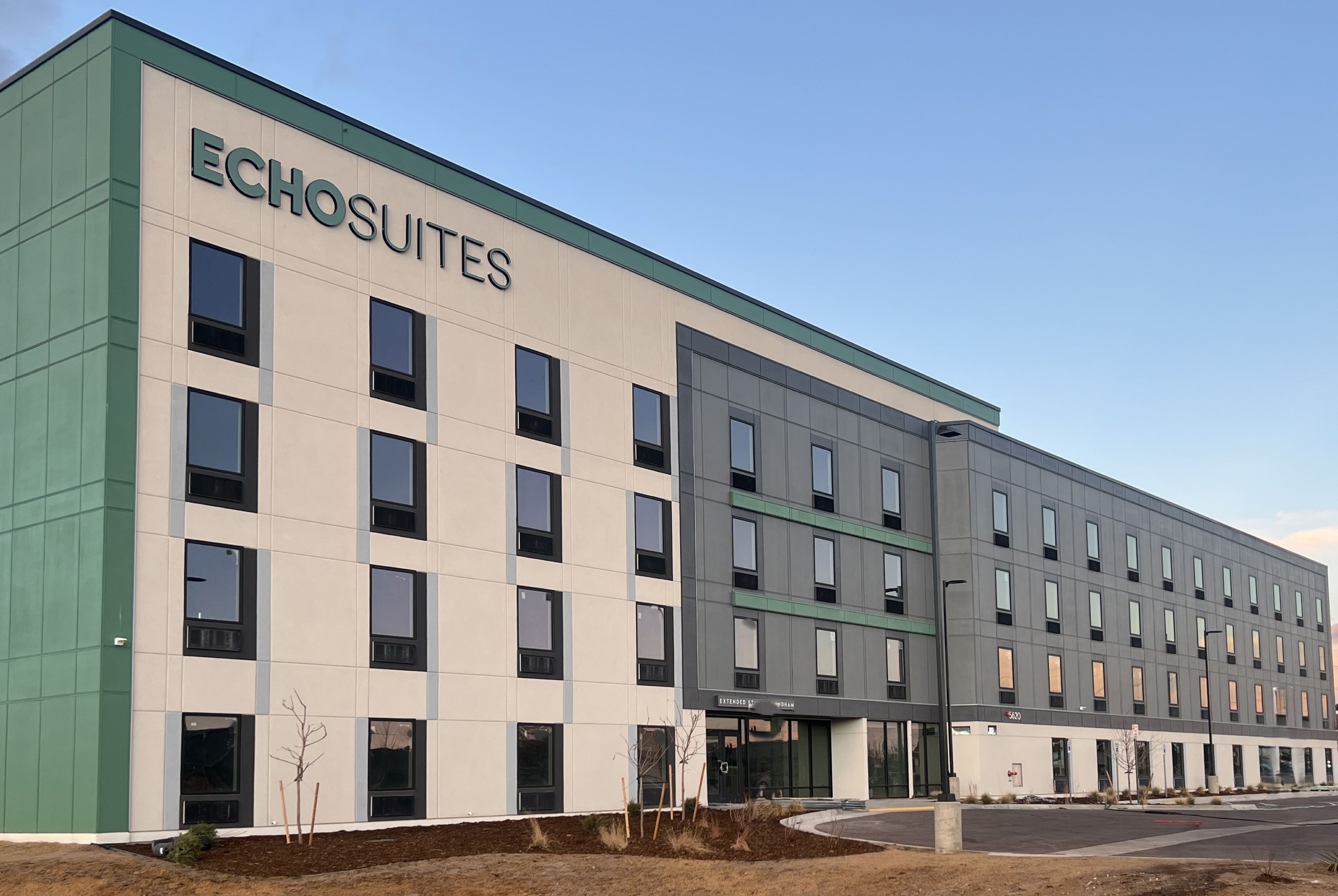 Exterior of ECHO Suites Extended Stay by Wyndham Colorado Springs Airpt hotel in Colorado Springs, Colorado