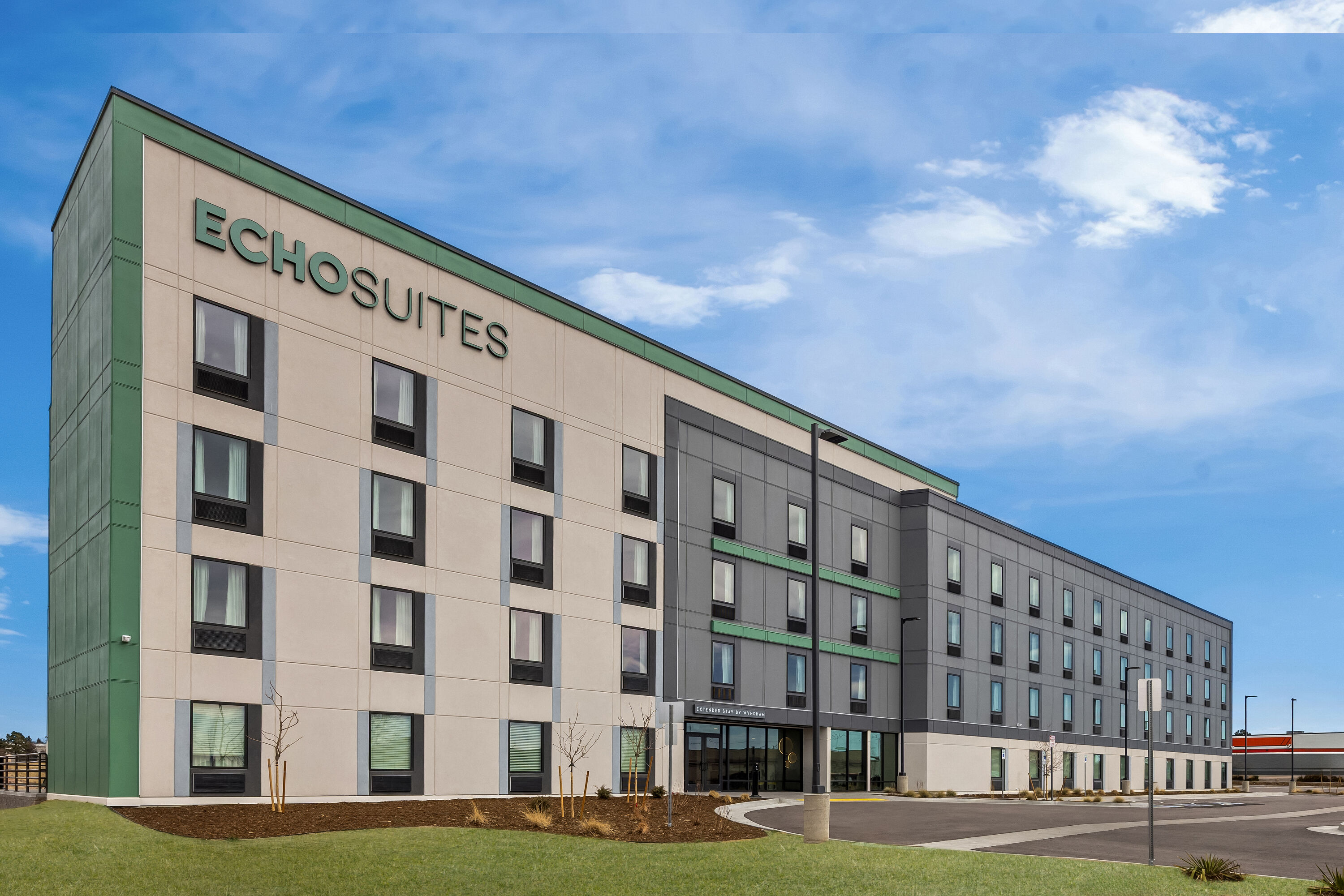 Exterior Day Image of ECHO Suites Extended Stay by Wyndham Colorado Springs Airpt hotel in Colorado Springs, Colorado