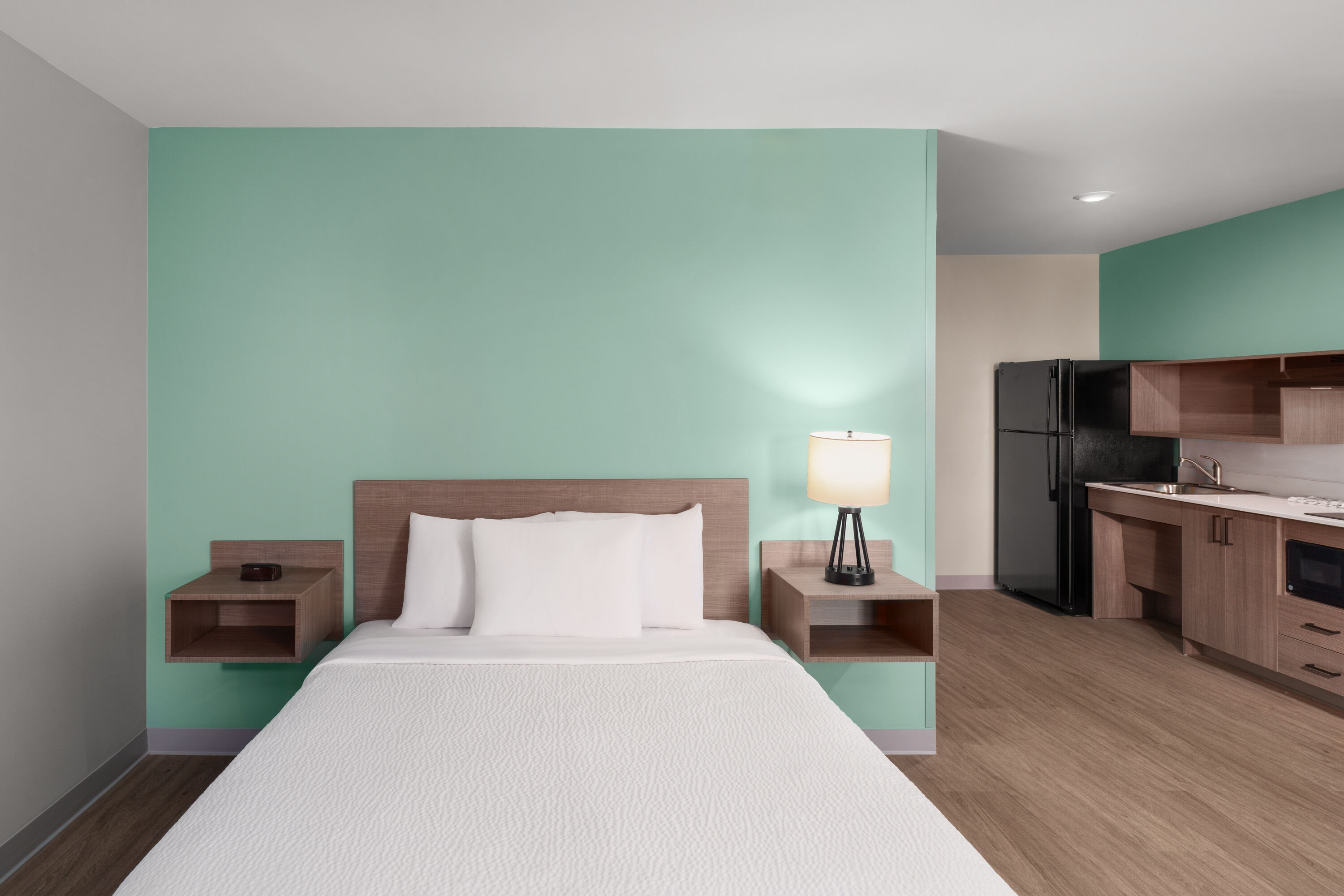 Guest room at the ECHO Suites Extended Stay by Wyndham Bozeman in Bozeman, Montana