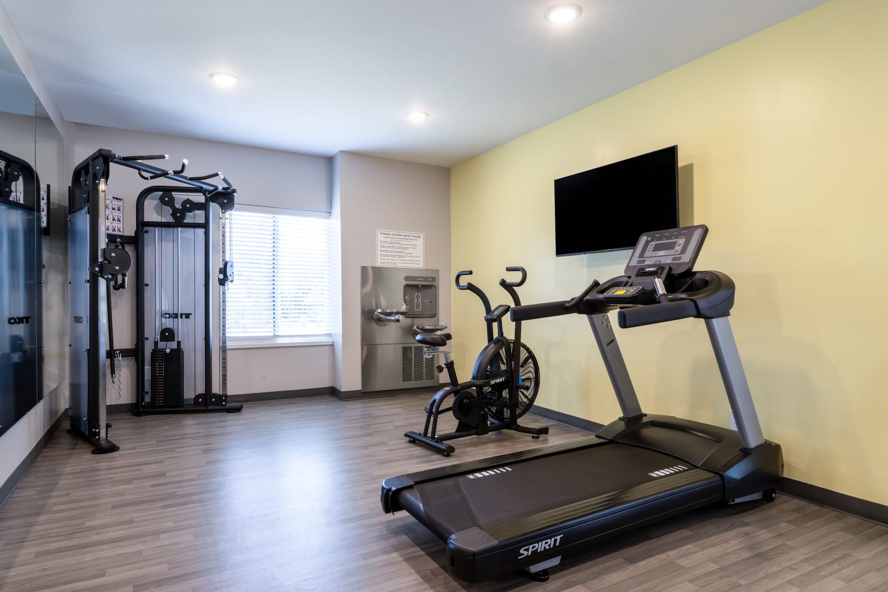 Fitness room at ECHO Suites Extended Stay by Wyndham Spartanburg in Spartanburg, South Carolina