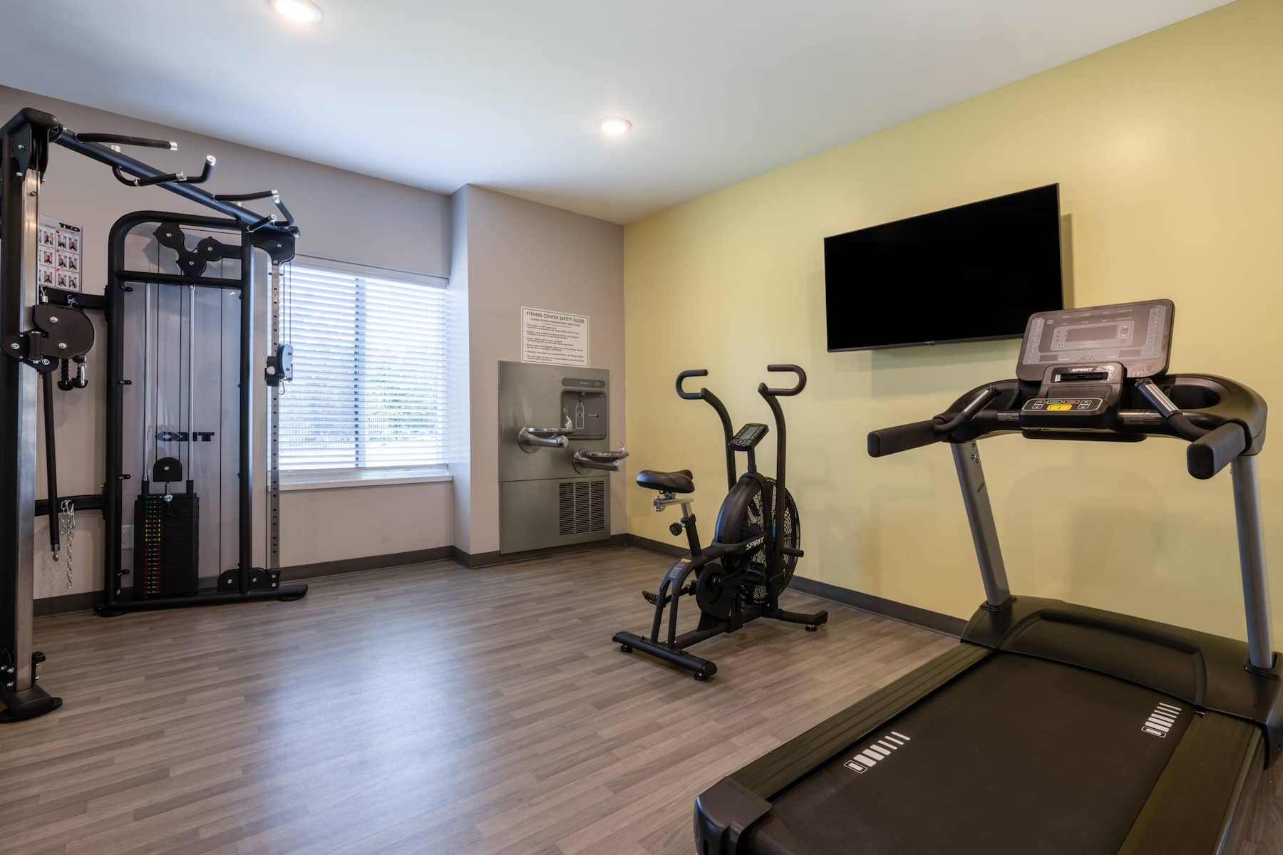 Fitness room at ECHO Suites Extended Stay by Wyndham Spartanburg in Spartanburg, South Carolina