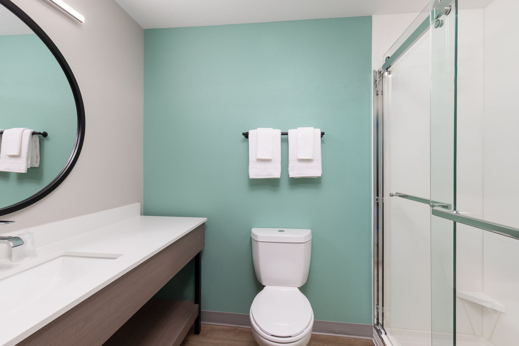Guest room bath at the ECHO Suites Extended Stay by Wyndham Nashville/ Gallatin in Gallatin, Tennessee