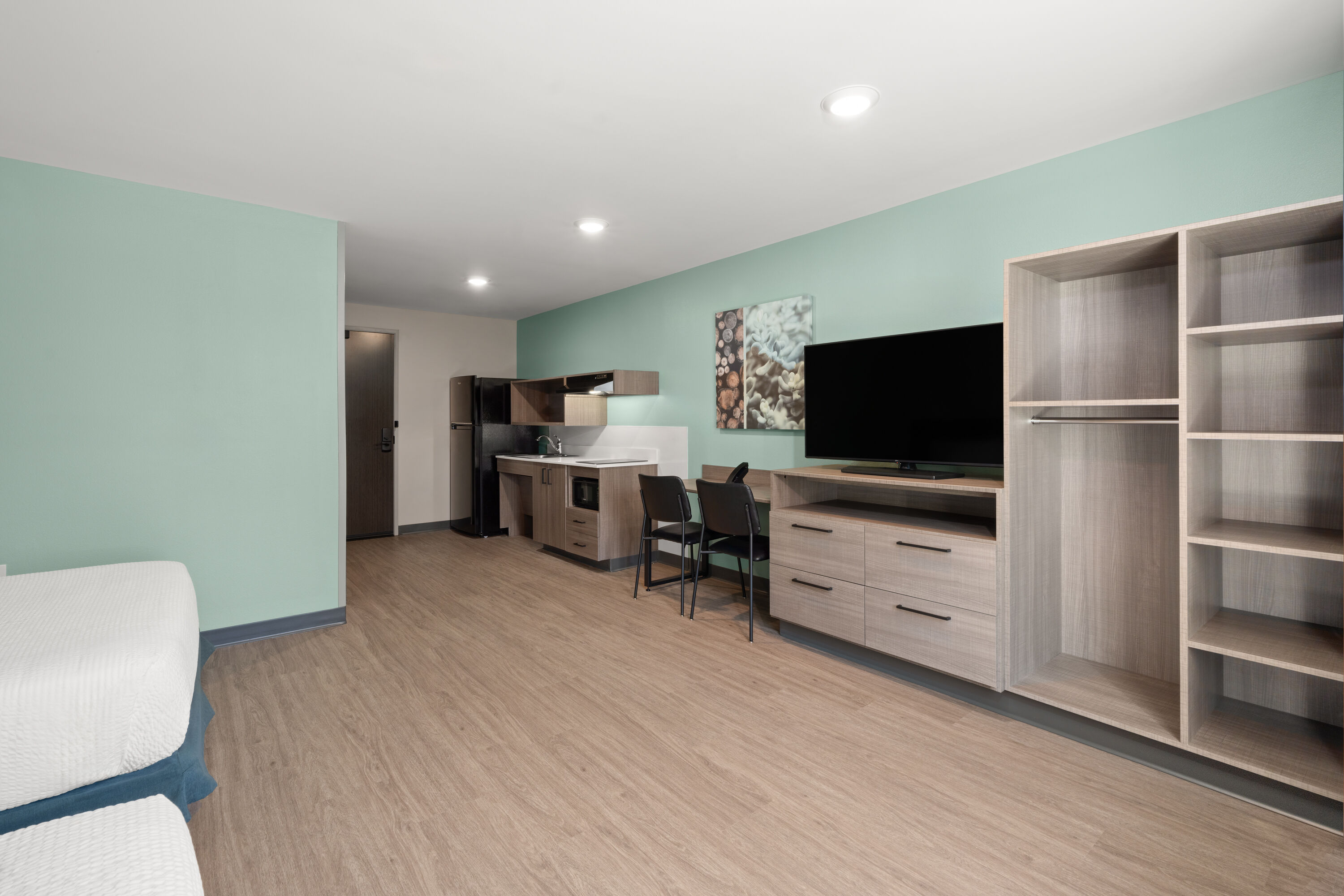 Guest room at the ECHO Suites Extended Stay by Wyndham Johnson City Medical CR in Johnson City, Tennessee