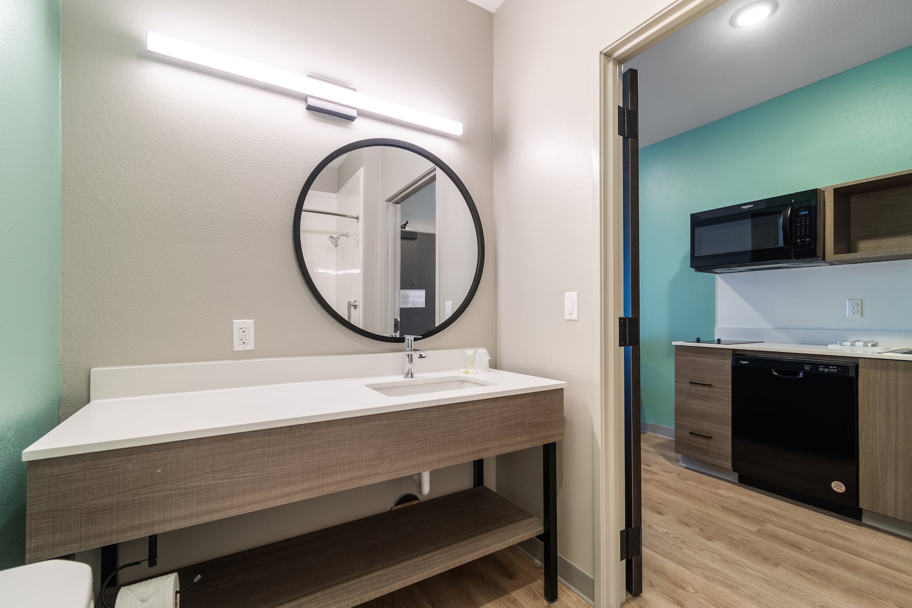 Guest room at the ECHO Suites Extended Stay by Wyndham Fort Worth Alliance in Fort Worth, Texas