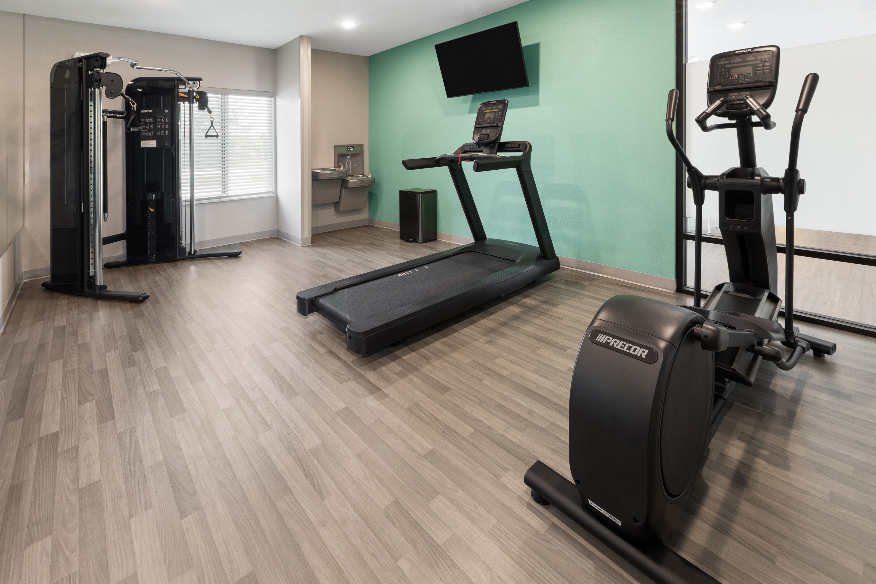 Fitness room at ECHO Extended Stay by Wyndham Houston Pasadena Fairway Plaza in Pasadena, Texas