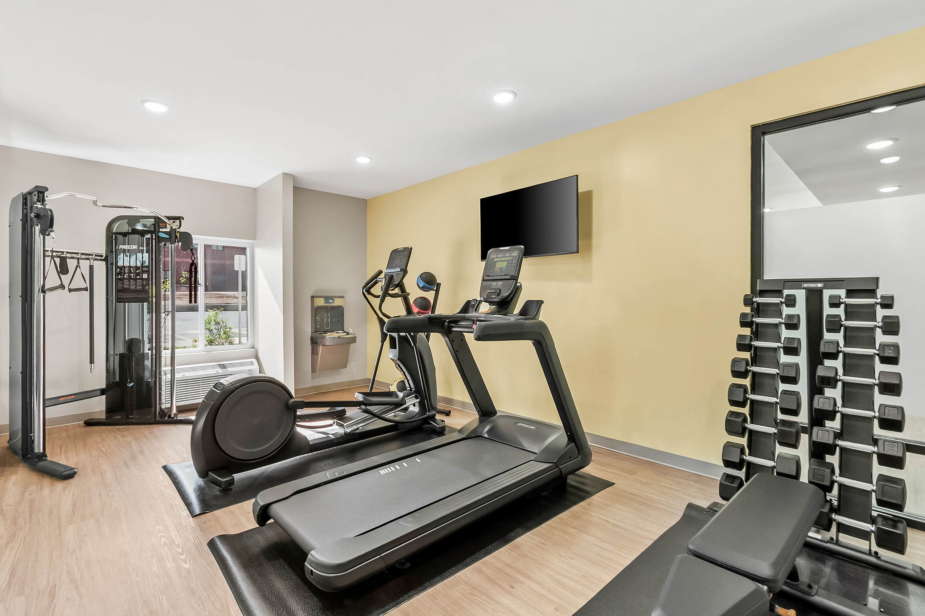Fitness room at ECHO Suites Extended Stay by Wyndham Sterling in Sterling, Virginia