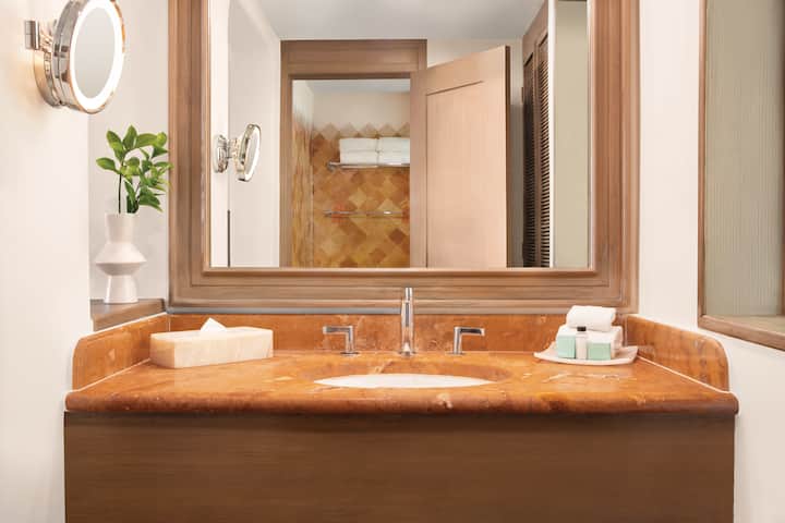 Guest room bath at the Wyndham Alltra Playa del Carmen Adults Only All Inclusive in Playa del Carmen, Other than US/Canada