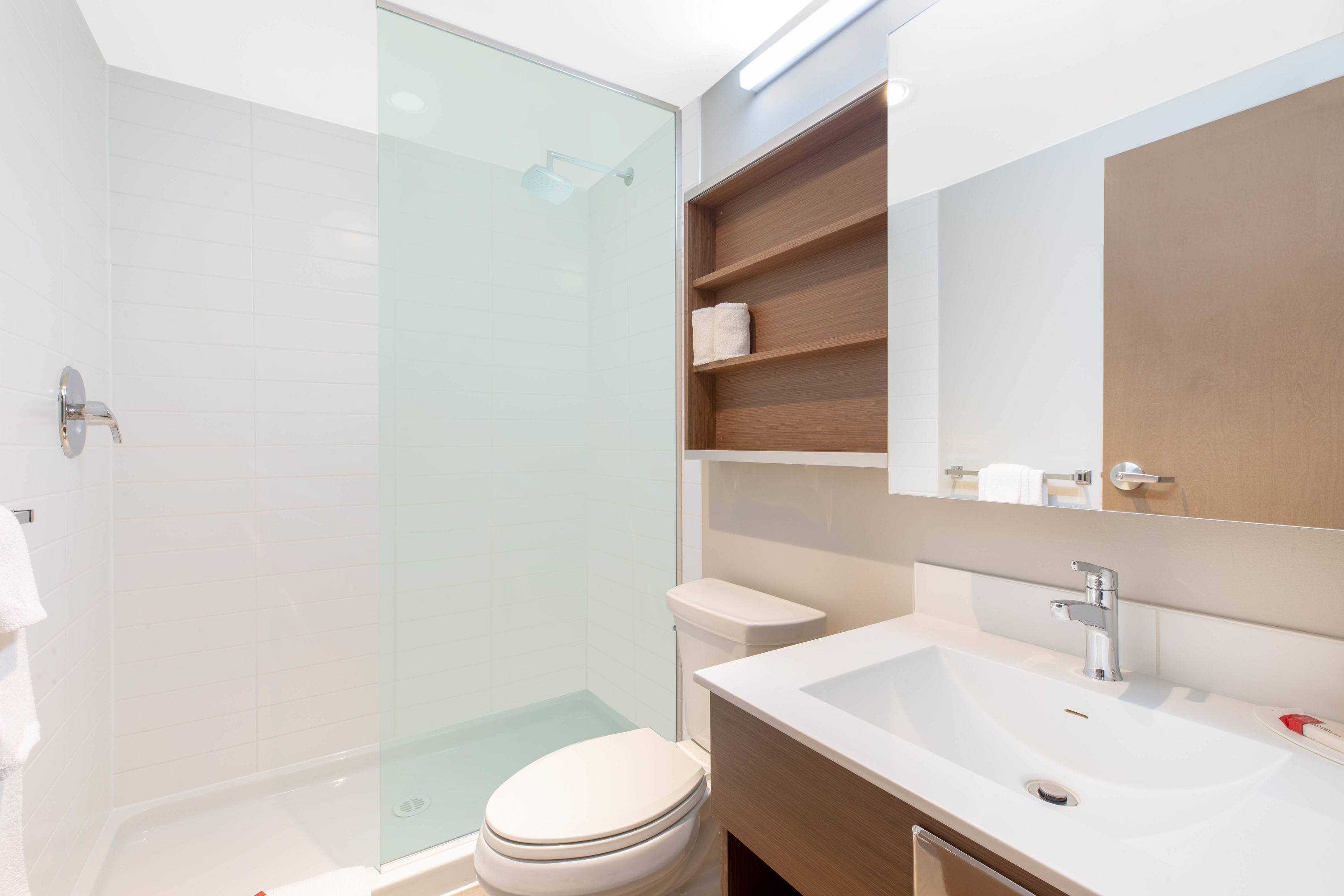 Guest room bath at the Microtel Inn & Suites by Wyndham Fort McMurray in Fort McMurray, Alberta