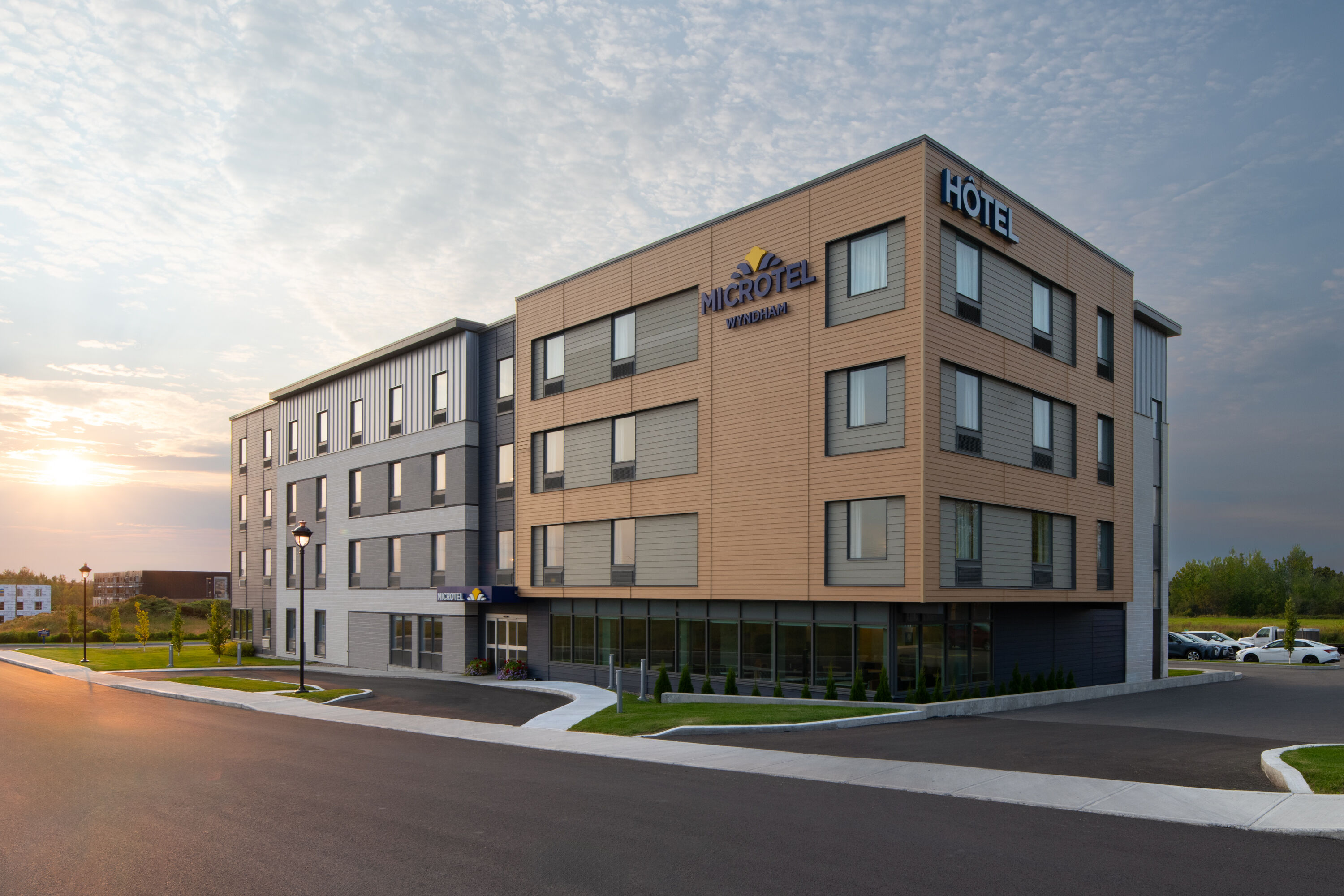 Exterior Dusk Image of Microtel by Wyndham Lachute hotel in Lachute, Quebec