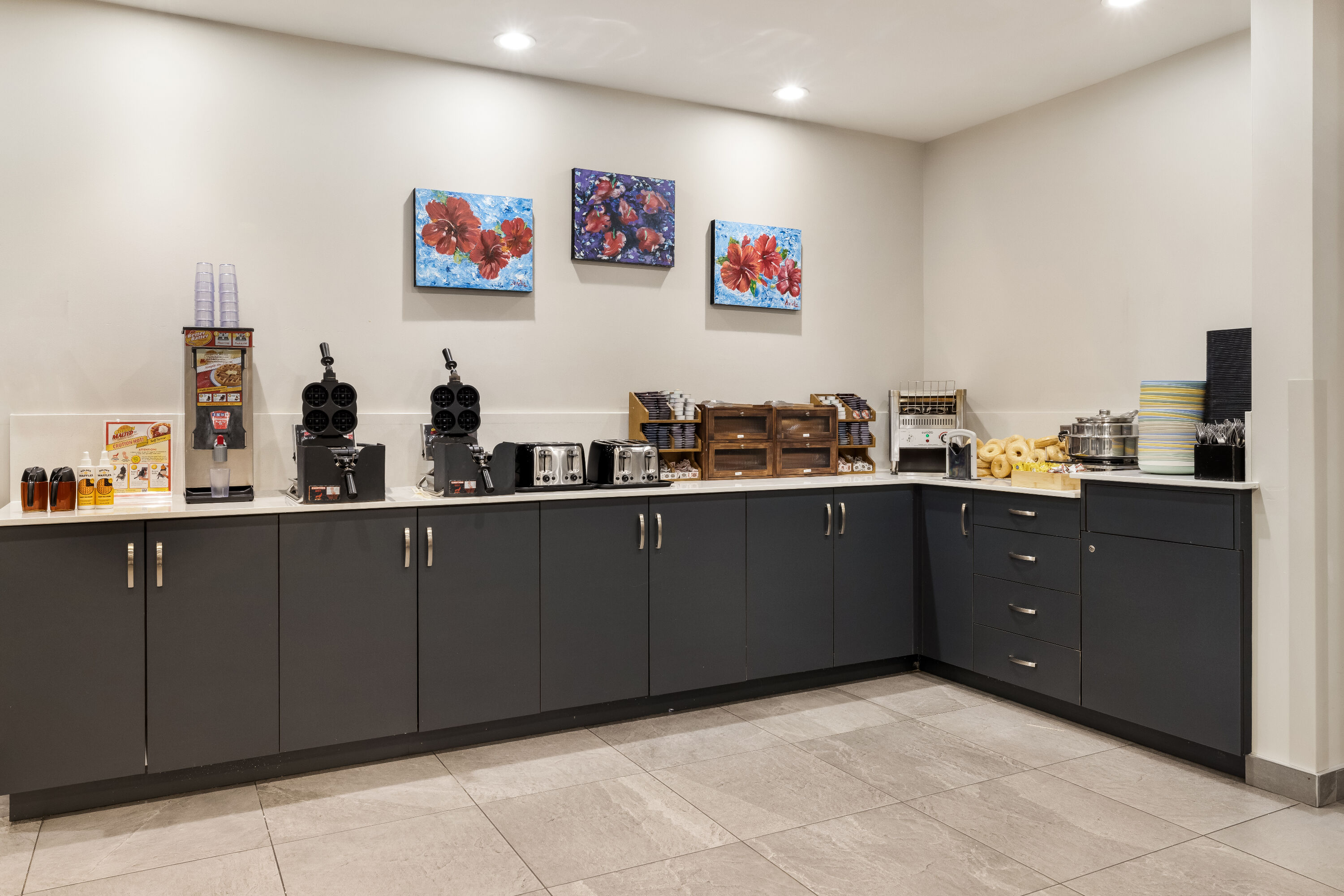 Microtel Inn & Suites by Wyndham Mont Tremblant restaurant breakfast area close up in Mont-Tremblant, Quebec